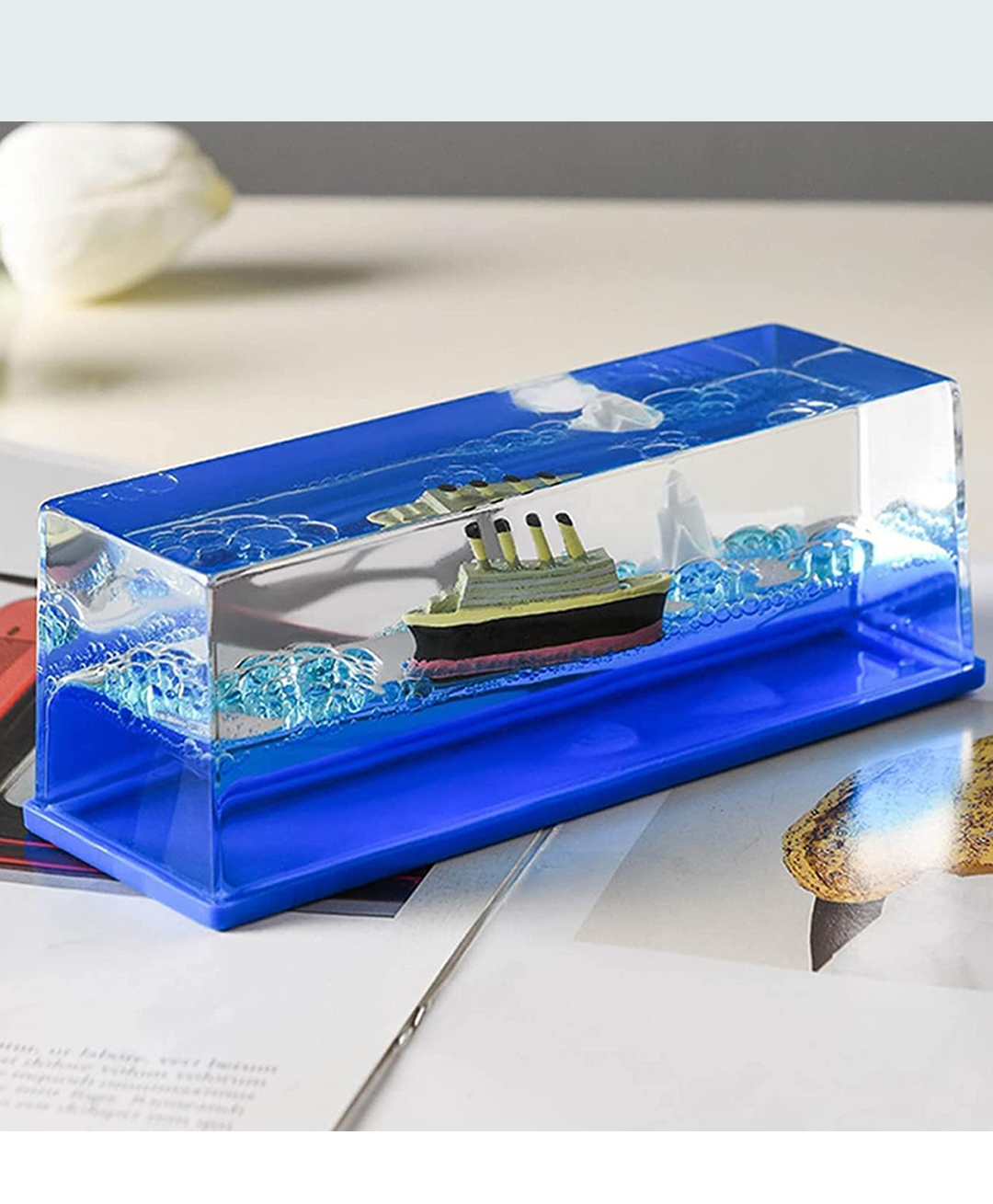 ADKD Acrylic Titanic Liquid Wave Cruise Ship Car Dashboard & Interior Decoration, Nautical Showpiece for Home, Office & Gifting (Color and Design May Vary)-picture-26