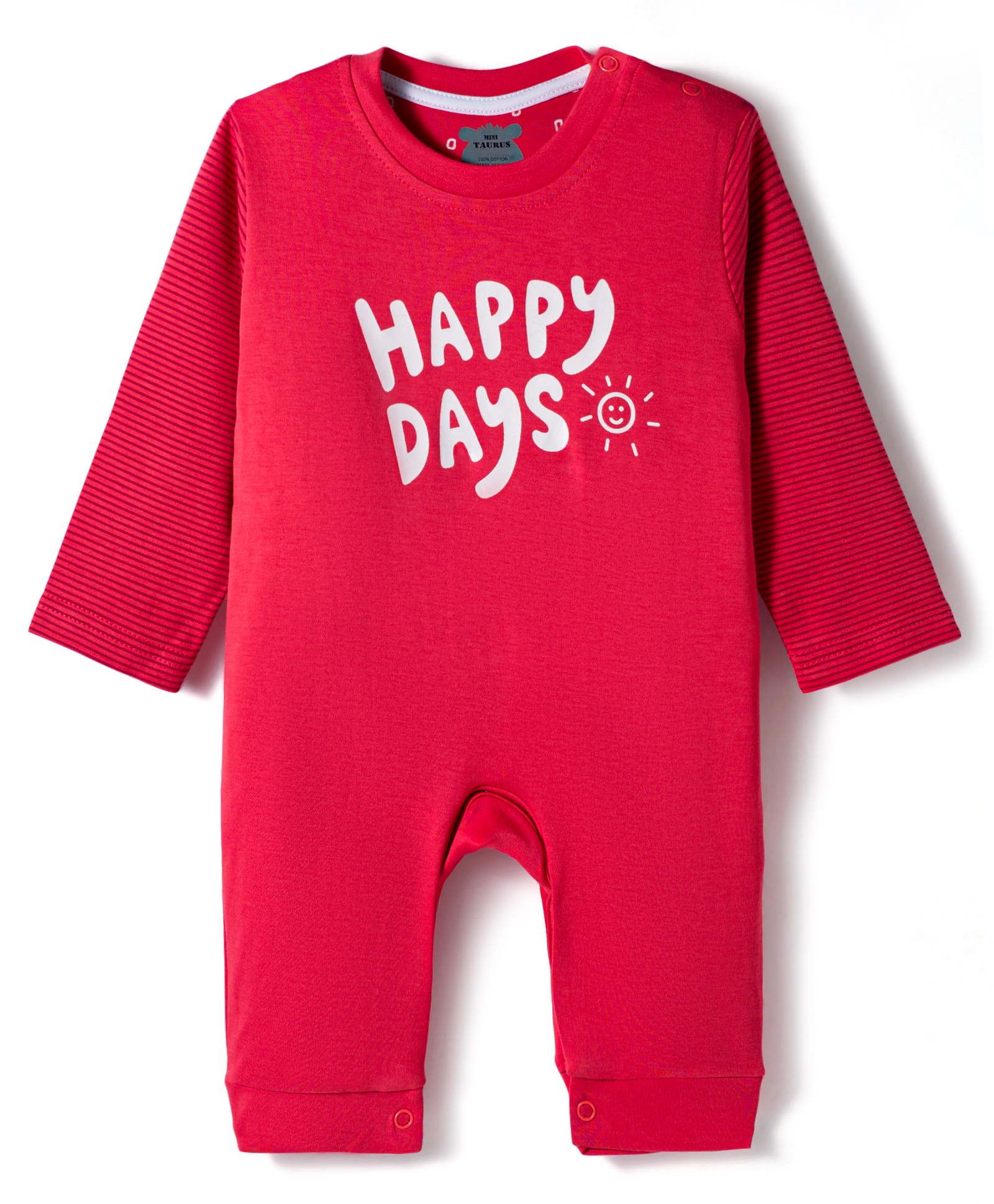 Mini Taurus Interlock Knit Full Sleeves Romper With Happy Days Print - Red-picture-6