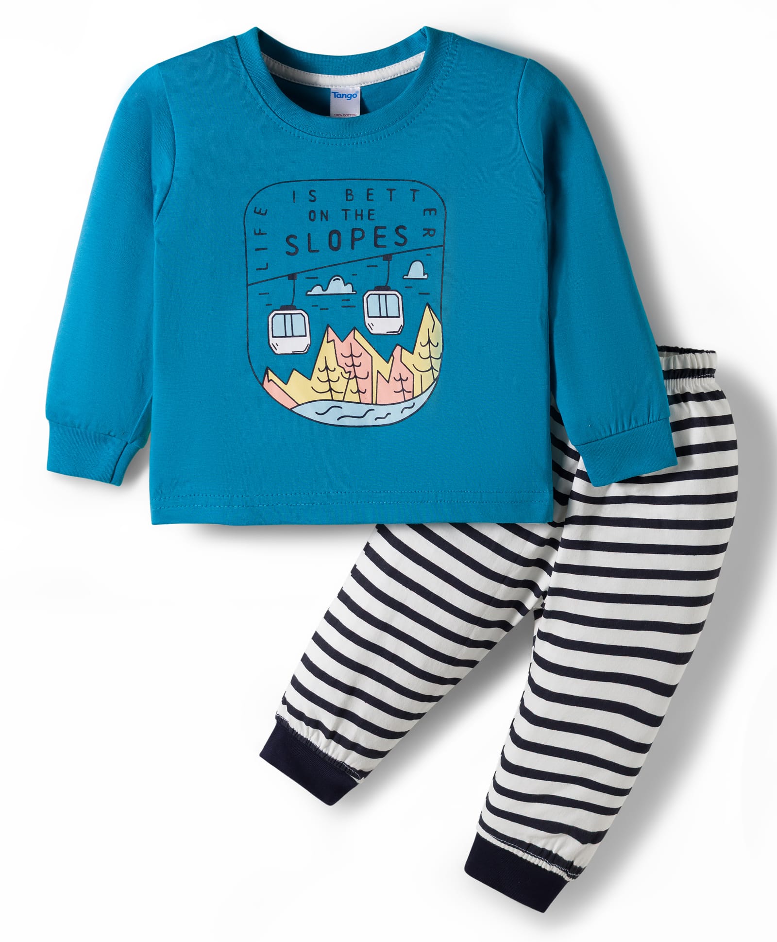 Taeko Single Jersey Knit Full Sleeves Printed T-Shirt & Lounge Pant Set - Teal Blue-image-41