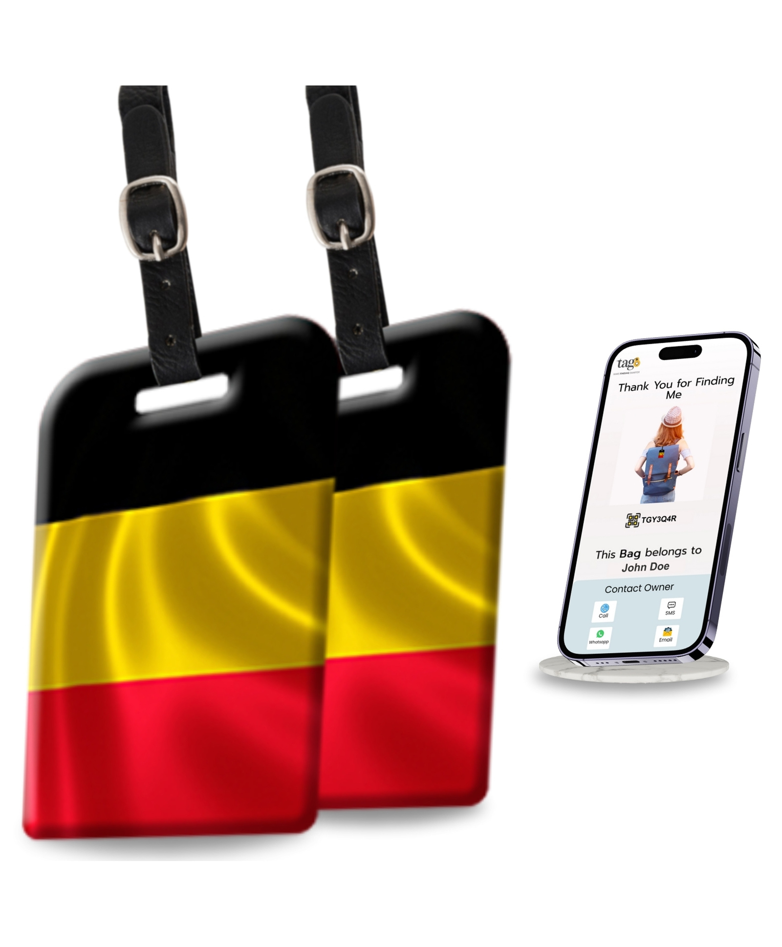 tag8 Belgium Flag Smart Luggage tag |Trendy Luggage tag ID Identification | Suitcase Tag | Fashionable Digital Name tag | Airline Compliant, SITA World Tracer Code Enabled | Gift idea, [Pack 2]-picture-14