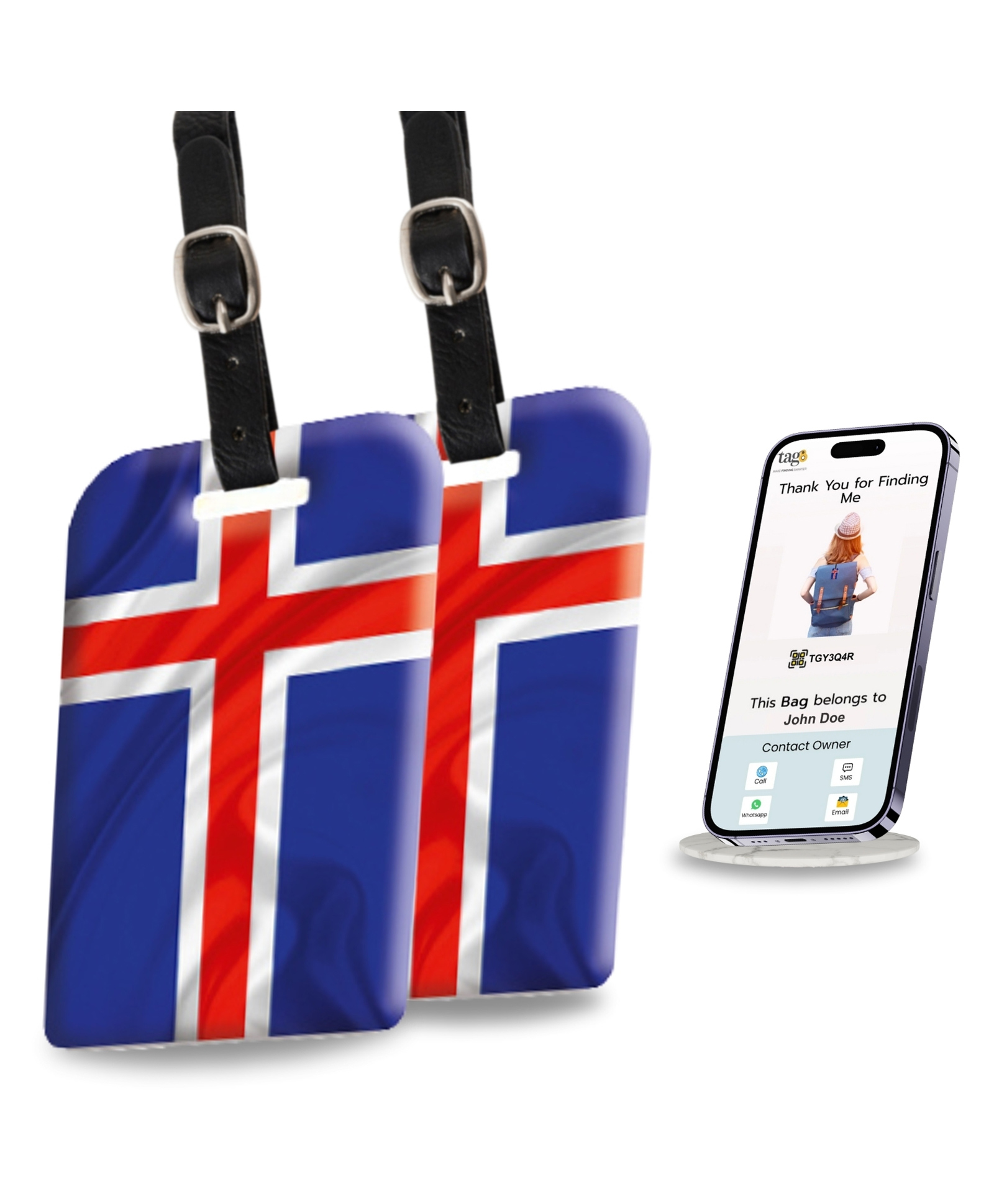 tag8 Iceland Flag Smart Luggage tag |Trendy Luggage tag ID Identification | Suitcase Tag | Fashionable Digital Name tag | Airline Compliant, SITA World Tracer Code Enabled | Gift idea, [Pack 2]-picture-35