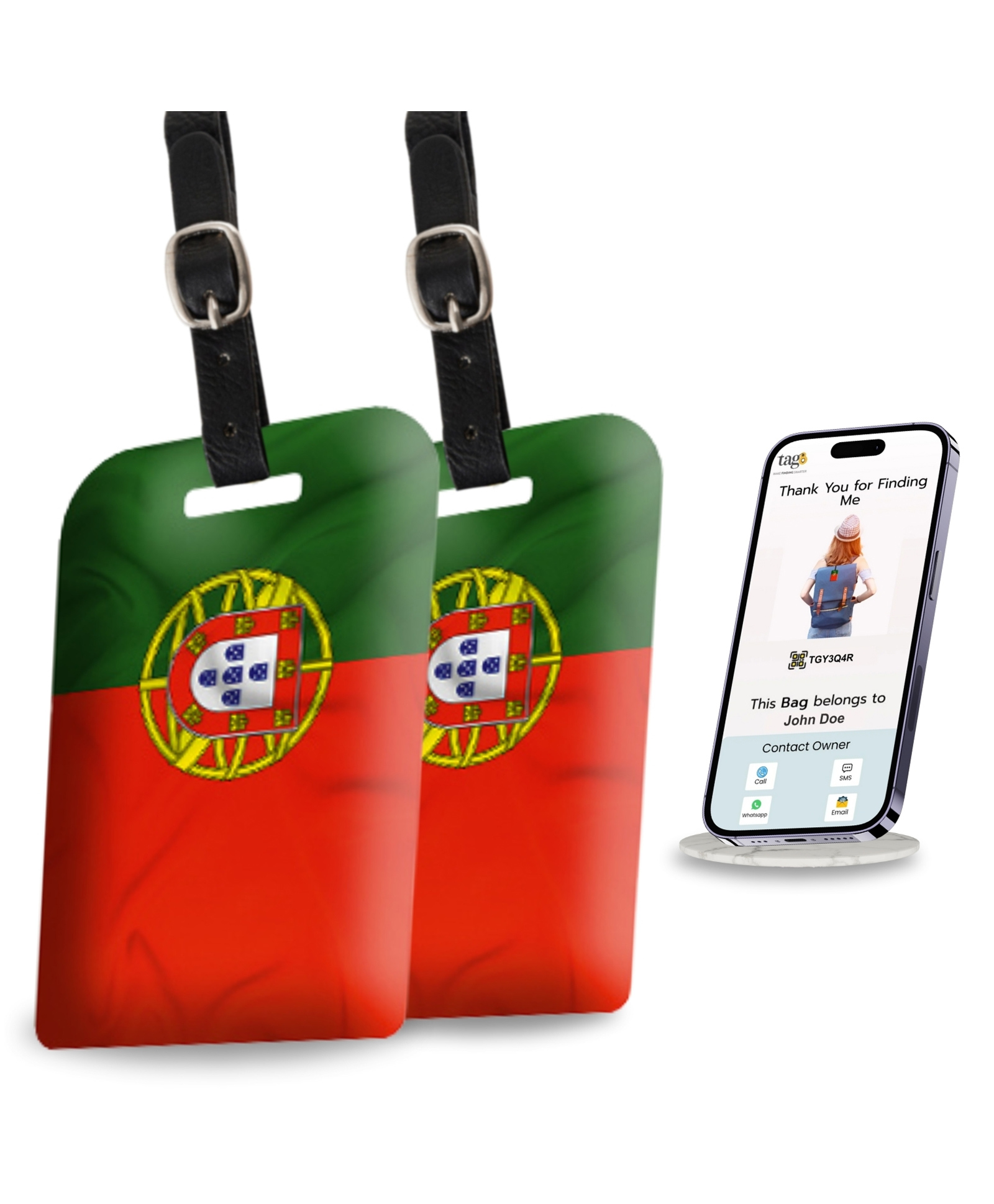 tag8 Portugal Flag Smart Luggage tag |Trendy Luggage tag ID Identification | Suitcase Tag | Fashionable Digital Name tag | Airline Compliant, SITA World Tracer Code Enabled | Gift idea, [Pack 2]-picture-34
