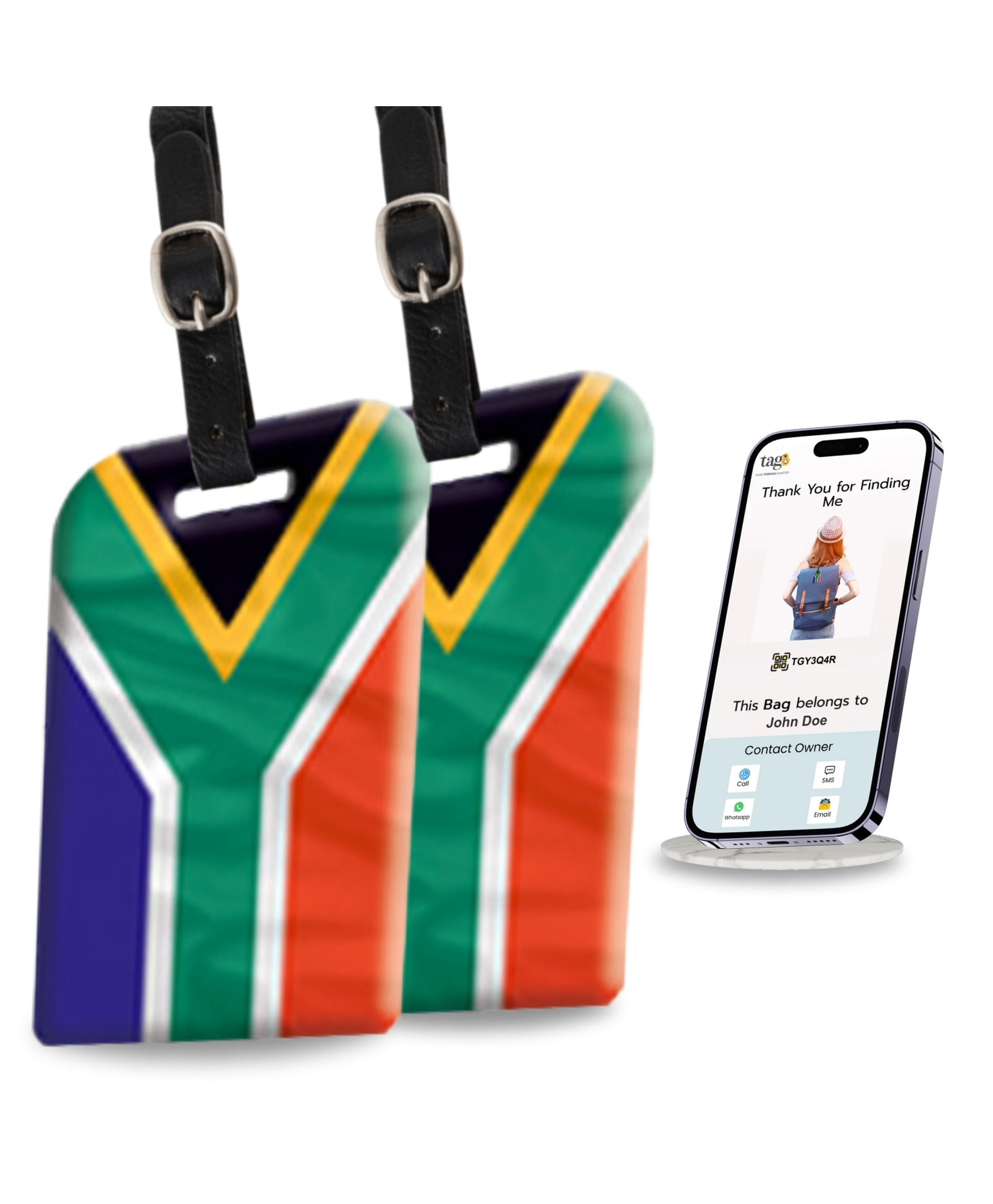 tag8 South Africa Flag Smart Luggage tag |Trendy Luggage tag ID Identification | Suitcase Tag | Fashionable Digital Name tag | Airline Compliant, SITA World Tracer Code Enabled | Gift idea, [Pack 2]-image-8