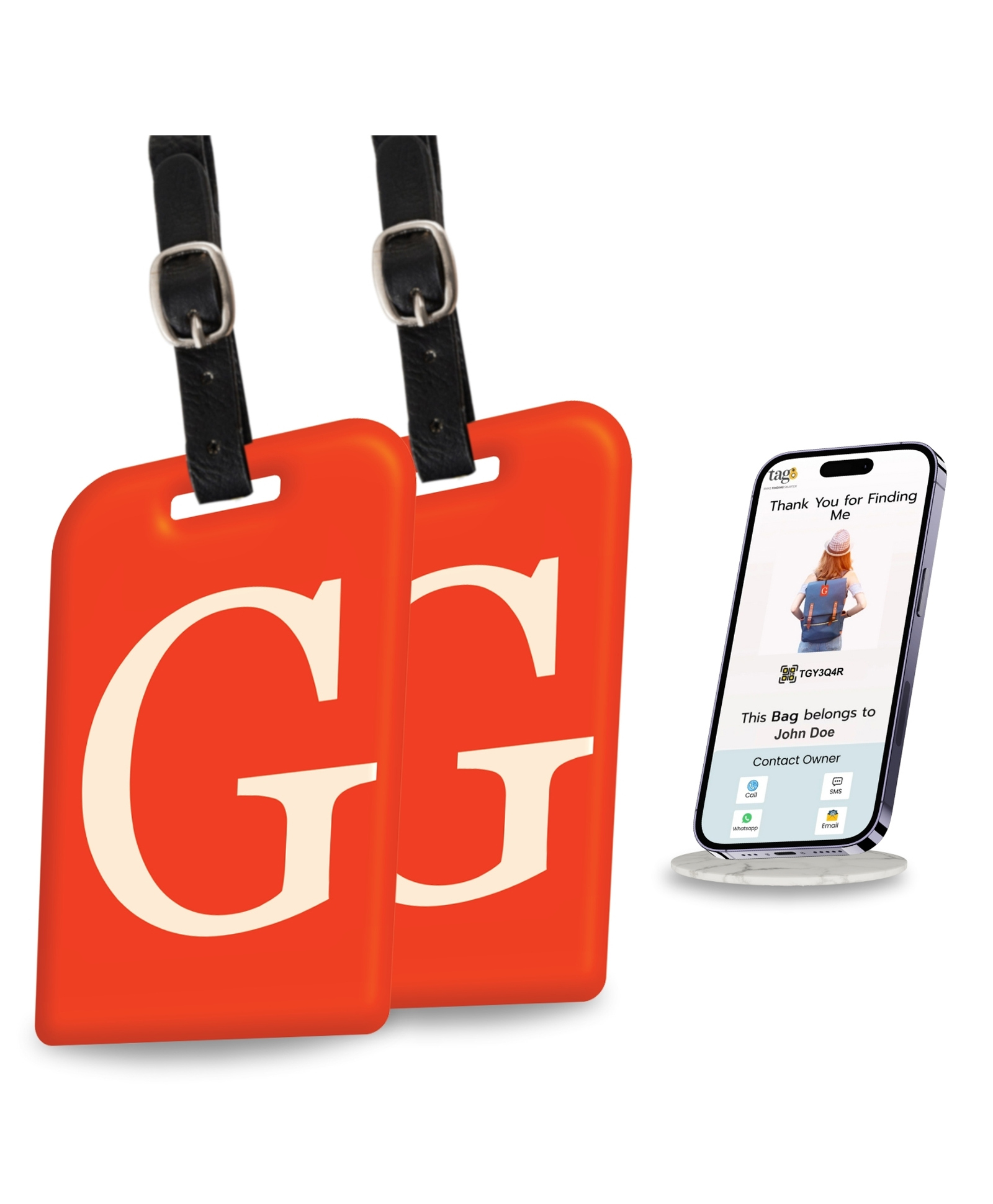 tag8 Smart Luggage Tag ID with name initial G| Bag Tag with Global Loss Recovery Service | Airline compliant | SITA World Tracer Code Enabled | Smart alternative to Name tags | Gift idea, [Pack 2]-image-47