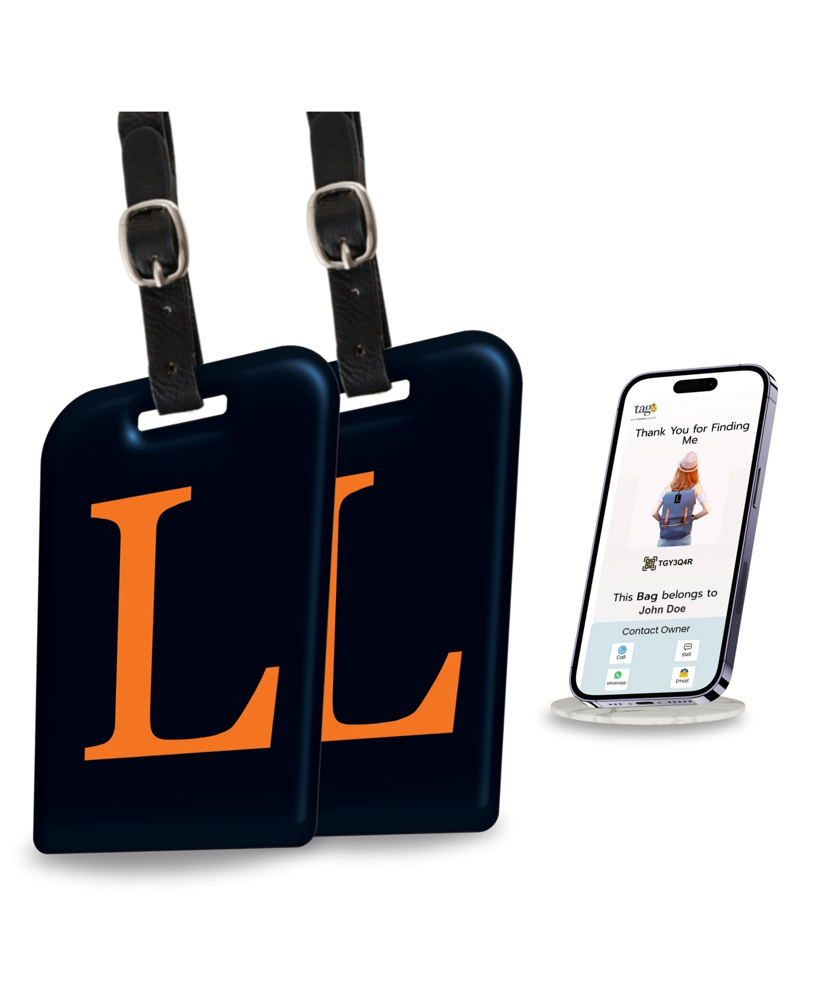 tag8 Smart Luggage Tag ID with name initial L| Bag Tag with Global Loss Recovery Service | Airline compliant | SITA World Tracer Code Enabled | Smart alternative to Name tags | Gift idea, [Pack 2]-image-44
