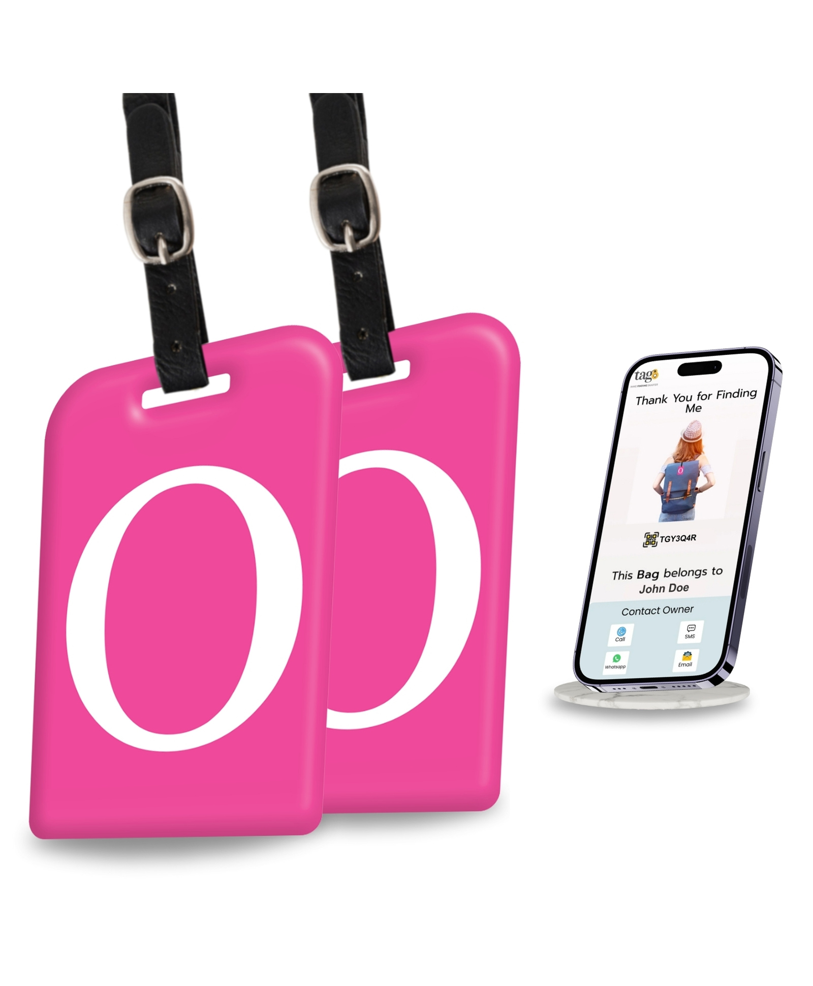 tag8 Smart Luggage Tag ID with name initial O| Bag Tag with Global Loss Recovery Service | Airline compliant | SITA World Tracer Code Enabled | Smart alternative to Name tags | Gift idea, [Pack 2]-image-26