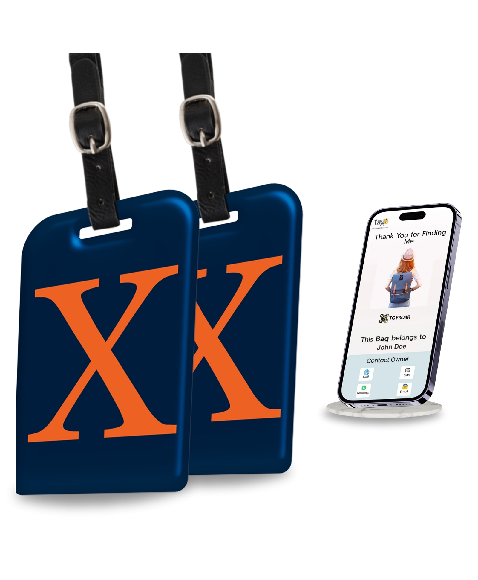 tag8 Smart Luggage Tag ID with name initial X| Bag Tag with Global Loss Recovery Service | Airline compliant | SITA World Tracer Code Enabled | Smart alternative to Name tags | Gift idea, [Pack 2]-image-31