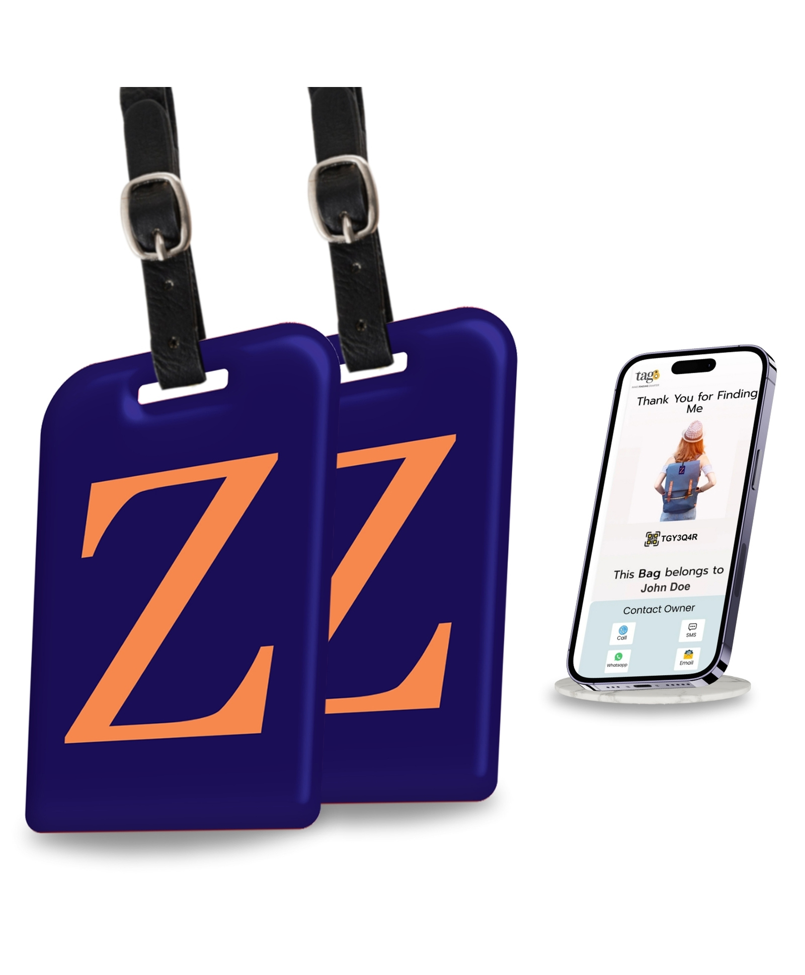 tag8 Smart Luggage Tag ID with name initial Z| Bag Tag with Global Loss Recovery Service | Airline compliant | SITA World Tracer Code Enabled | Smart alternative to Name tags | Gift idea, [Pack 2]-image-39