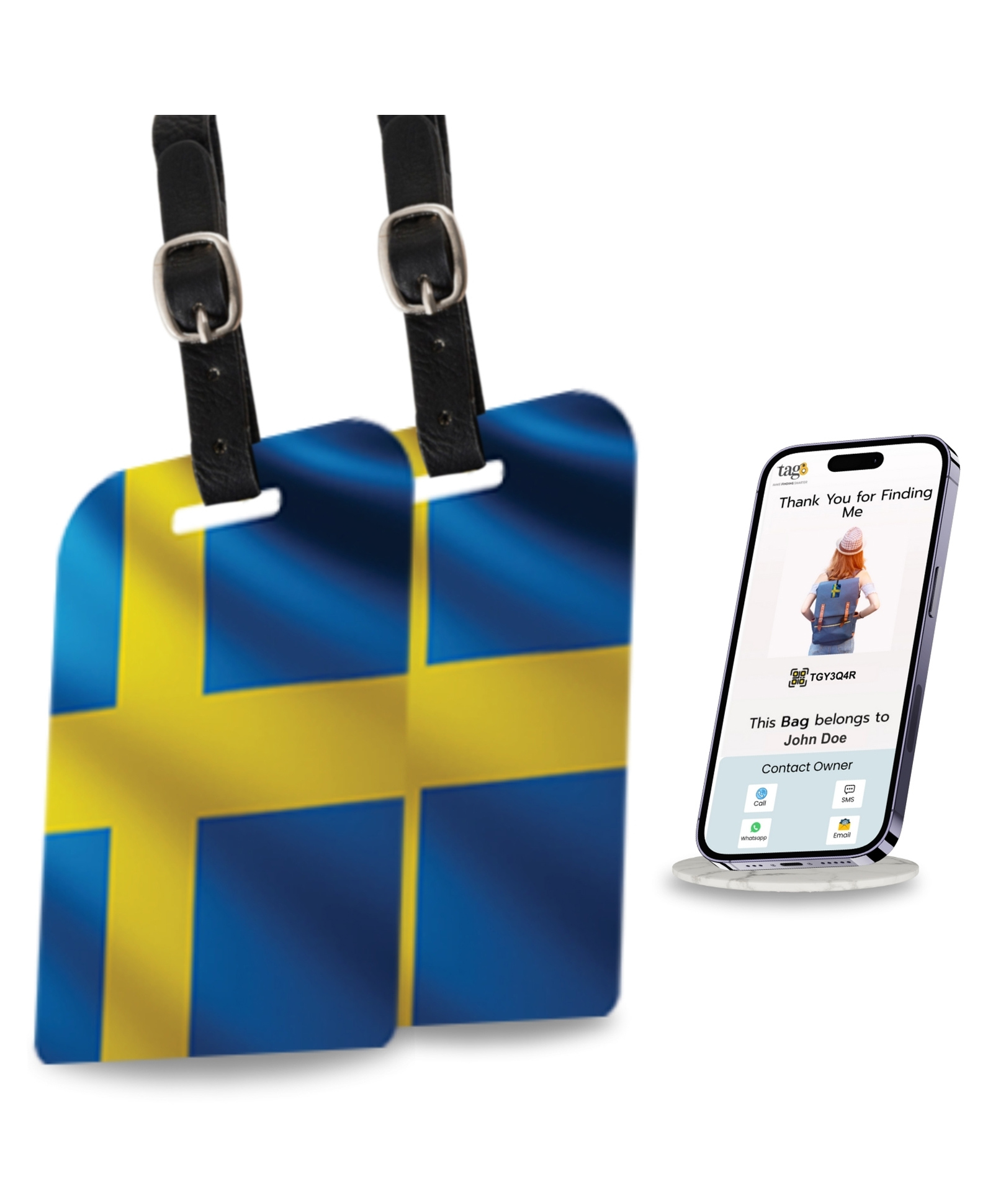tag8 Bag Security Luggage Tags, 2 Pcs Sweden Flag Bag Tags with Airport Tracer Code, Suitcase Luggage Tags Travel Suitcase Baggage Handbag Tag | Stop Losing, Start Tagging-picture-34
