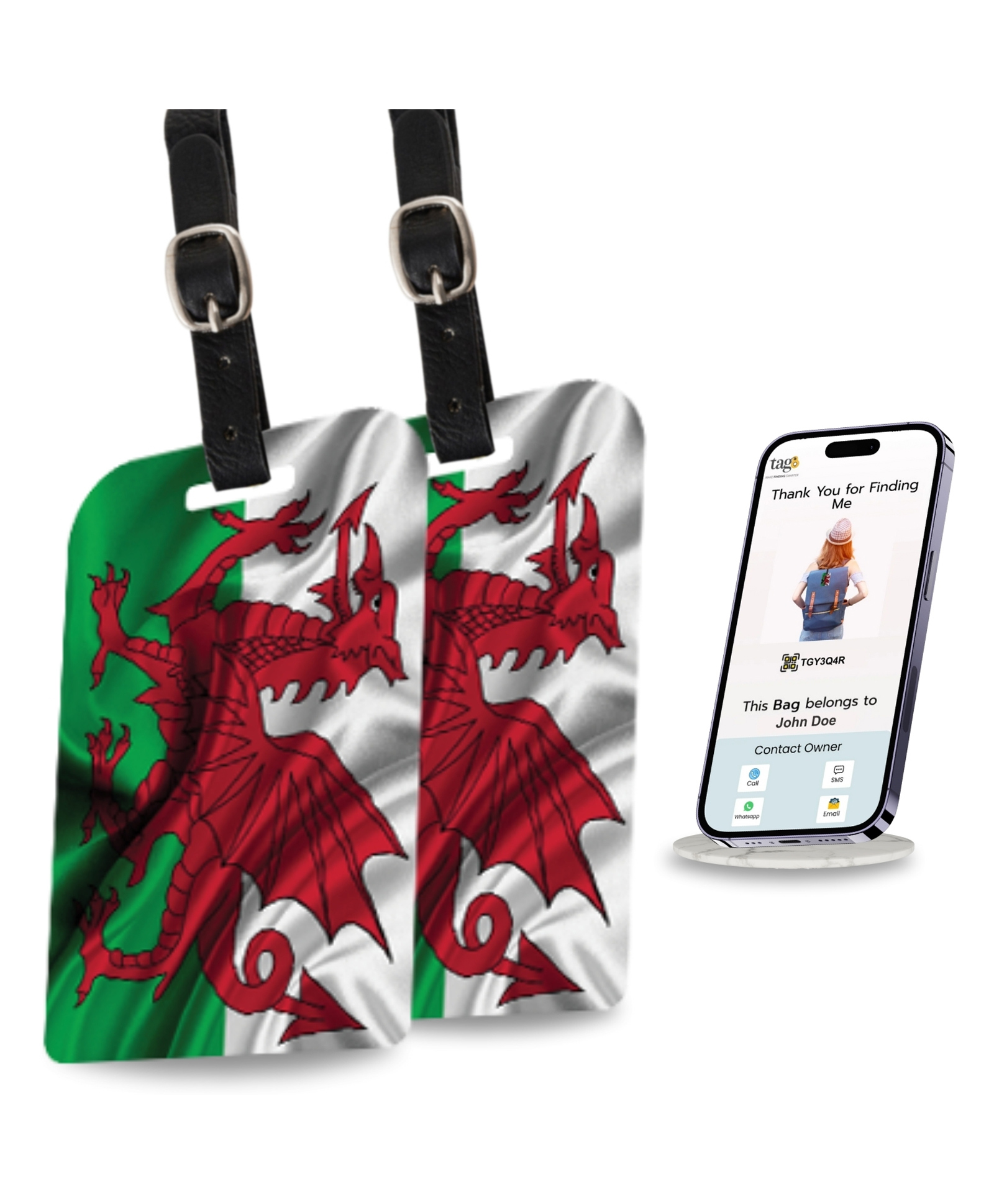 tag8 Bag Security Luggage Tags, 2 Pcs Wales Flag Bag Tags with Airport Tracer Code, Suitcase Luggage Tags Travel Suitcase Baggage Handbag Tag | Stop Losing, Start Tagging-image-32