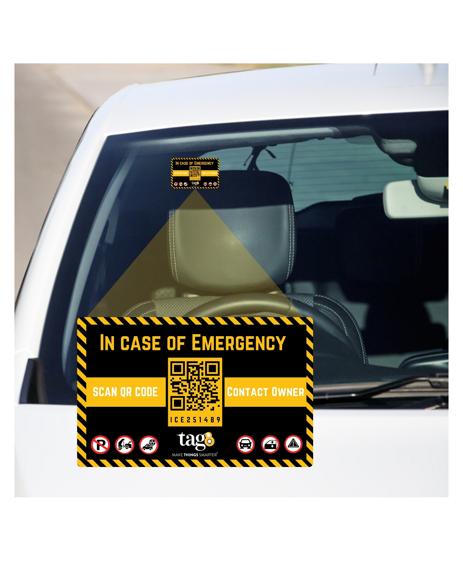 tag8 Vehicle Emergency Contact QR Tag Windshield Sticker with Owner Info | No App Needed | Scan to Contact | Durable, Weatherproof, Easy to Use, Parking & Safety Assistance-image-22
