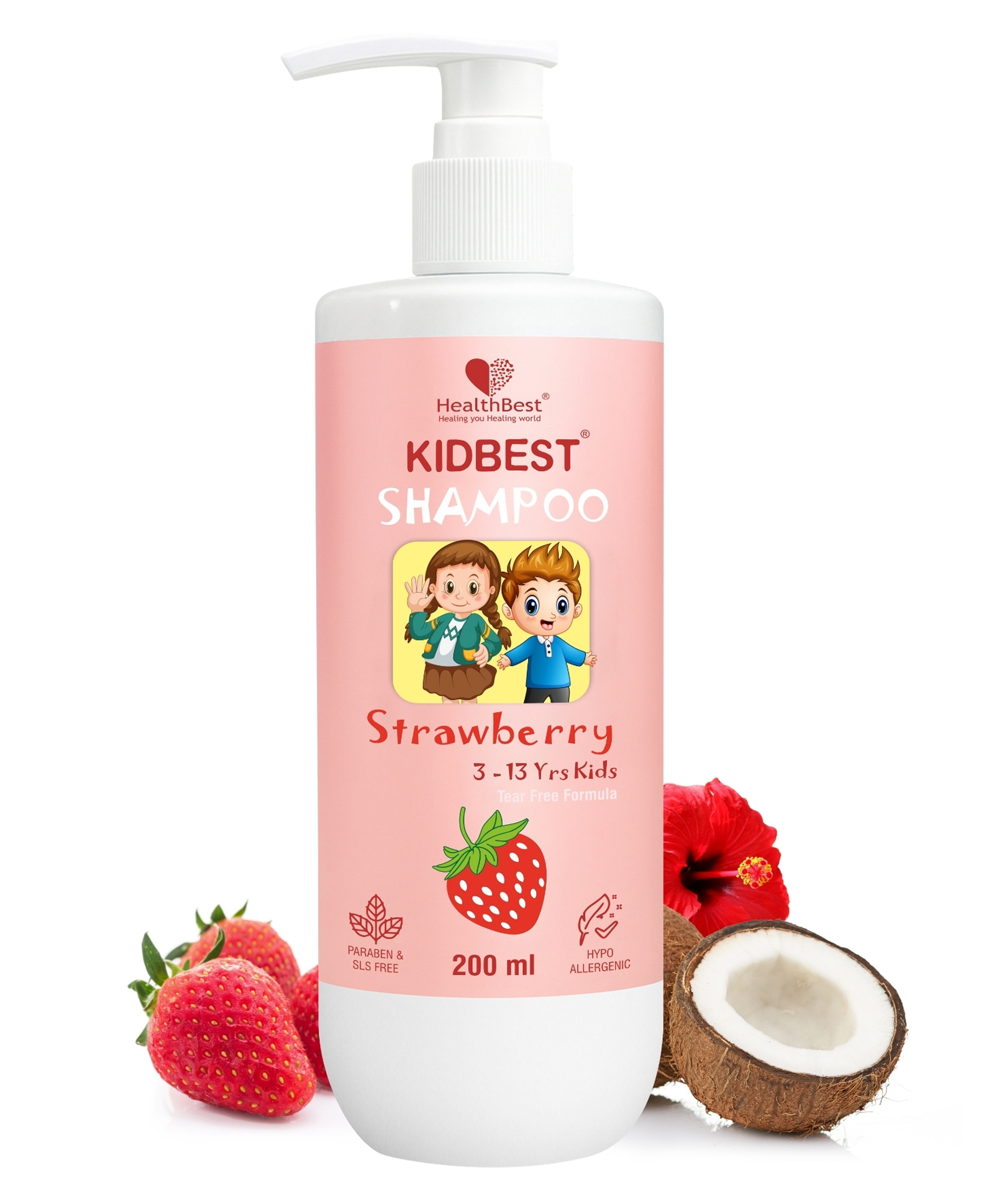 HealthBest Gentle Cleansing Strawberry Shampoo for Kids Tear-Free, Paraben-Free, SLS-Free - 200 ml-image-48