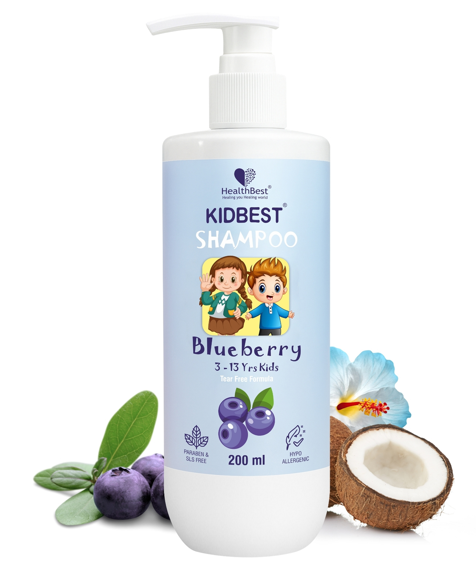 HealthBest Gentle Cleansing Blueberry Shampoo for Kids Tear-Free, Paraben-Free, SLS-Free - 200 ml-image-45