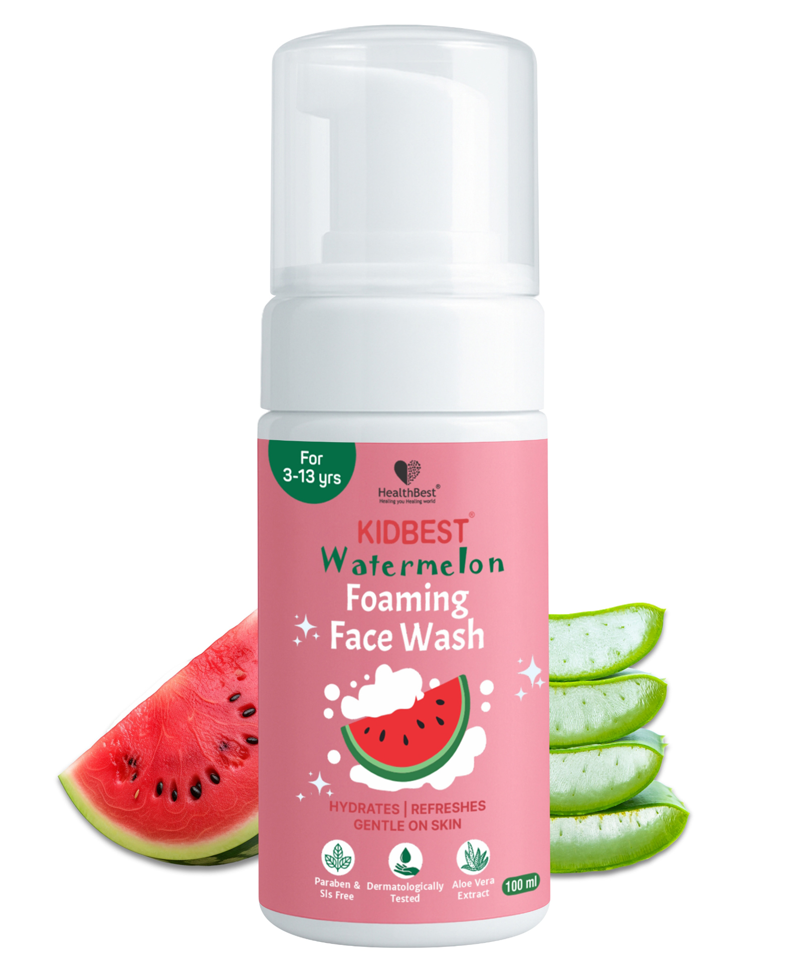 HealthBest Kids Watermelon Foaming Face Wash Organic Gentle Cleanser for Baby & Teens, Tear-Free, Paraben-Free- 100ml-picture-25