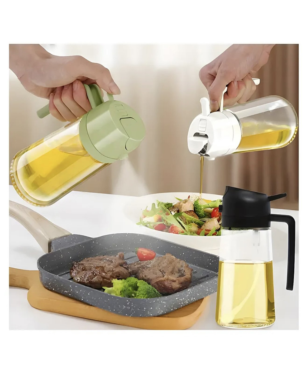 ARCADE TOYS Glass Oil Sprayer For Cooking - 2 In 1 Olive Oil Dispenser Bottle With Nozzle For Air Fryer, Salad, Frying, BBQ - Kitchen Gadget For Healthy Cooking - PACK OF1 - COLOR MAY VARY - 500 ml-image-40