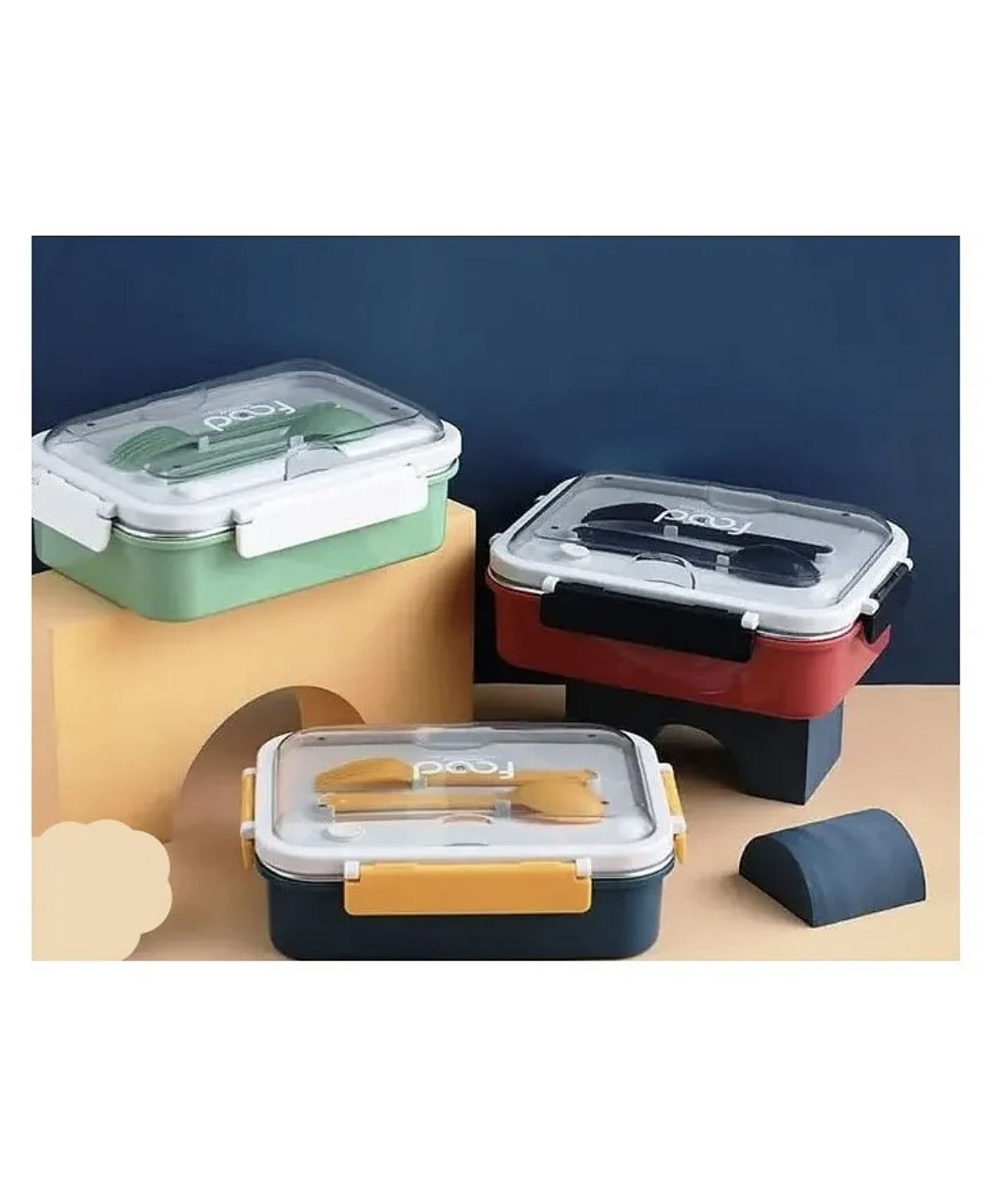 ARCADE TOYS 3 Compartment Insulated Stainless Steel Tray Food Plate Container, Lunch Box with Spoons for Boys/Girls and Office/School 620 ml- Multiple Colors-picture-47