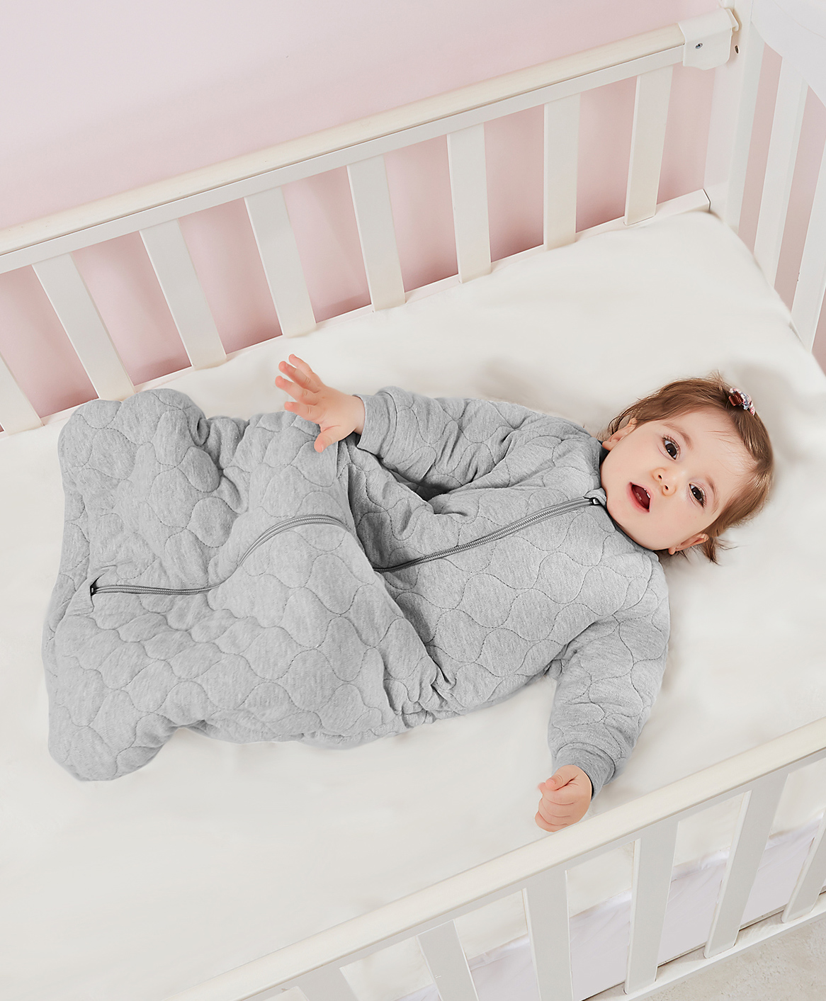 Snugtime Quilted Marle Padded Baby Sleeping Bag-Grey|Baby Sleep Sack|Quilted|Soft Fabric|TOG Rating 3.0|For Unisex-Small-Newborn to 12 months-image-3