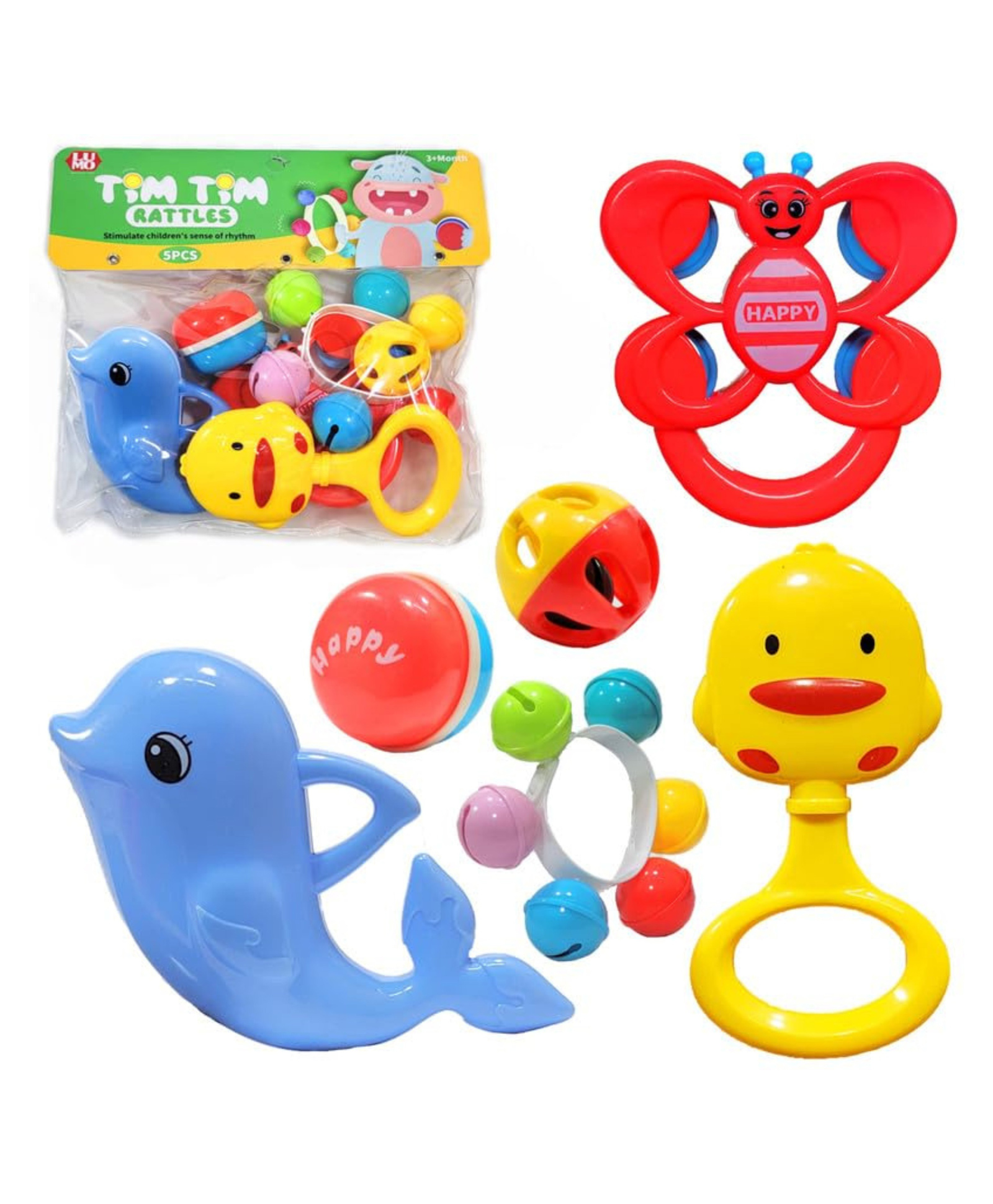 Lumo Brilliant Toys Tim Tim Rattles Set for Babies | Non -Toxic Essentials First Baby Rattle Set Toy for New Born Baby | Infants Toys | Early Development Toys for Babies 6 Pieces - Multicolor-image-40