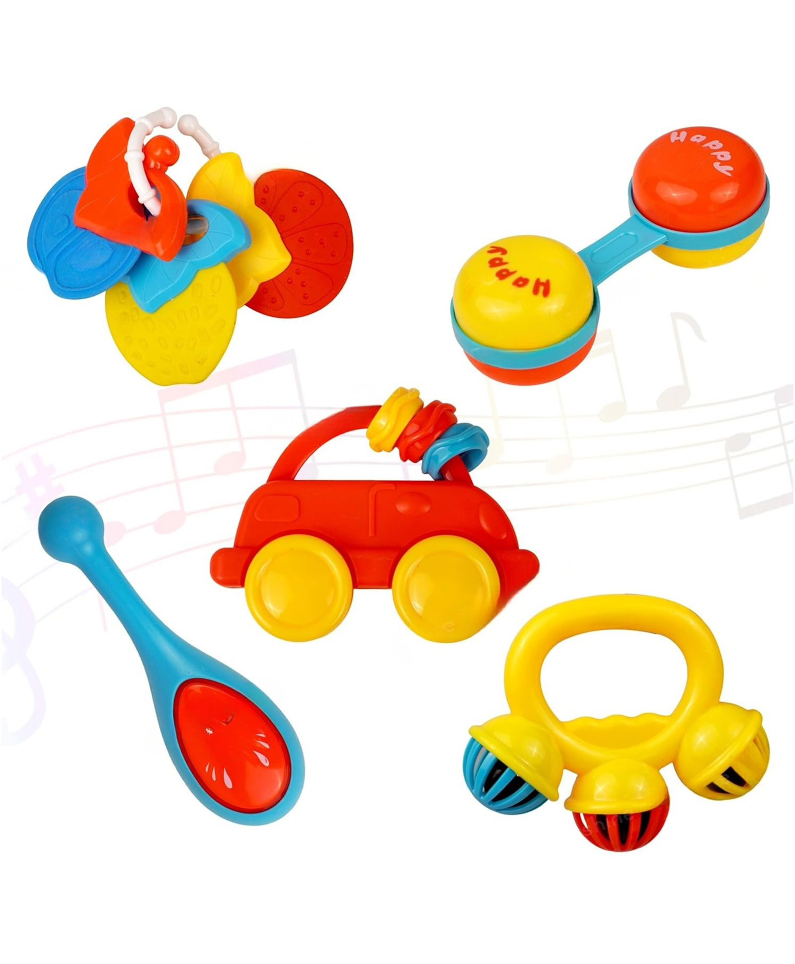 Lumo Brilliant Toys Tim Tim Rattles Set for Babies | Non -Toxic Essentials First Baby Rattle Set Toy for New Born Baby | Infants Toys | Early Development Toys for Babies 5 Pieces - Multicolor-picture-16