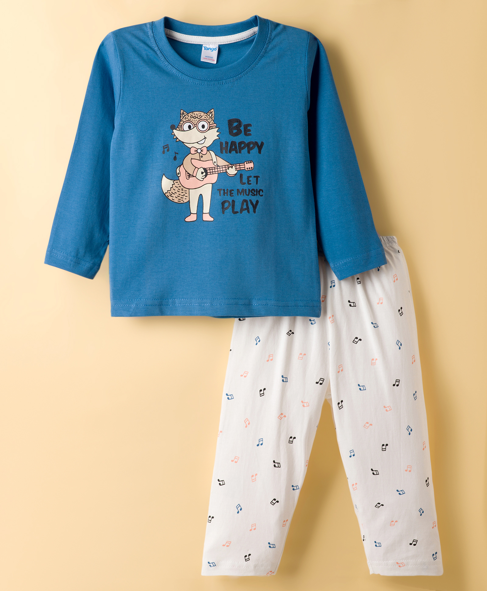 Tango Single Jersey Knit Full Sleeves T-Shirt & Lounge Pant Set With Animal Print - Blue & White-image-36