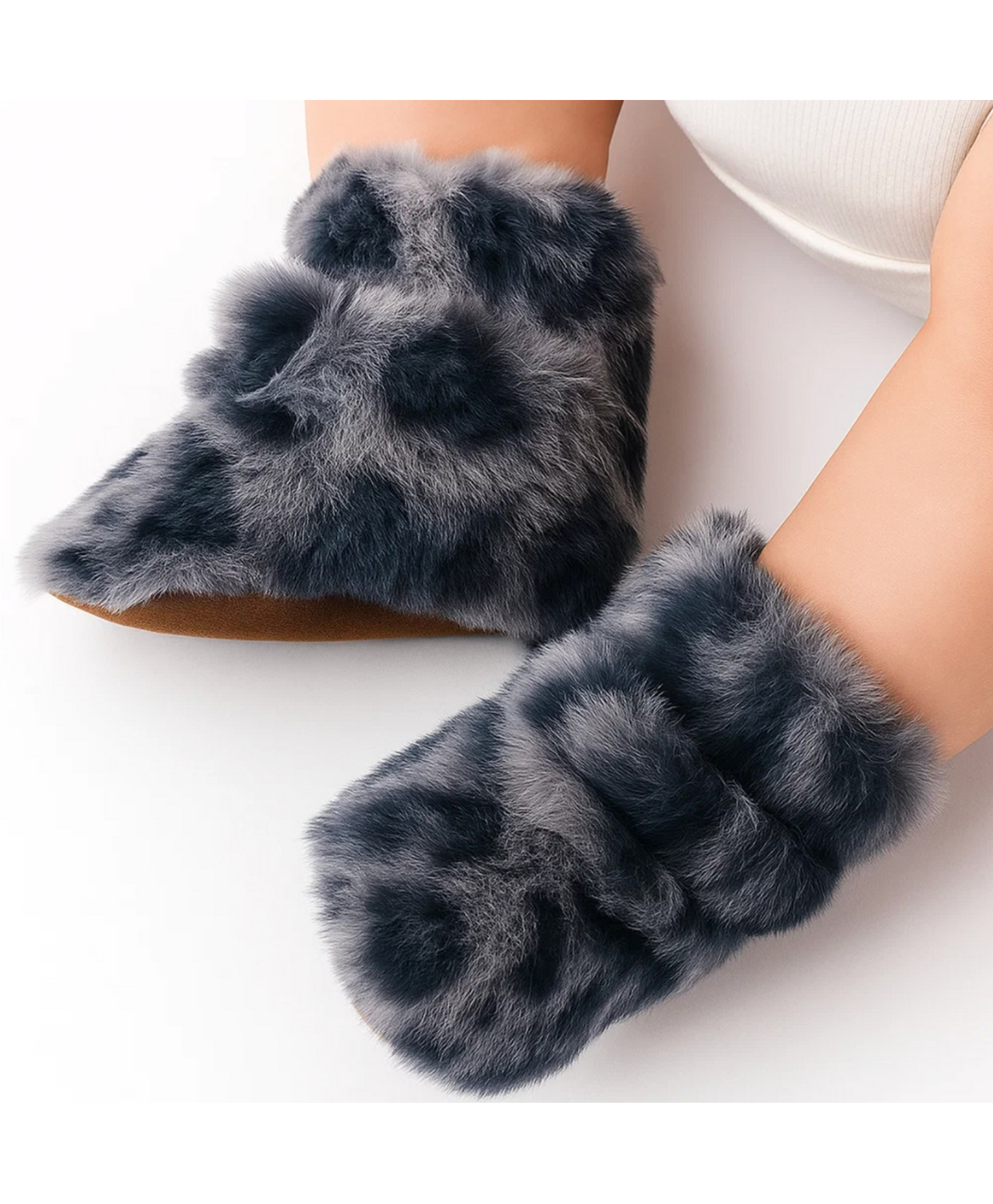 Neska Moda Soft Fur Printed Velcro Closure Booties - Grey-image-42