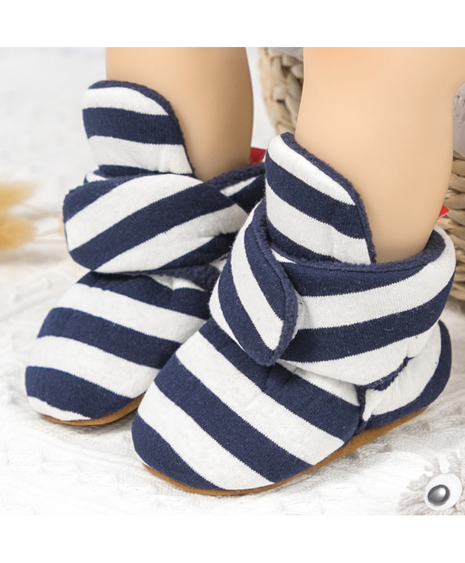 Neska Moda Striped Velcro Closure Booties - Blue & White-image-6