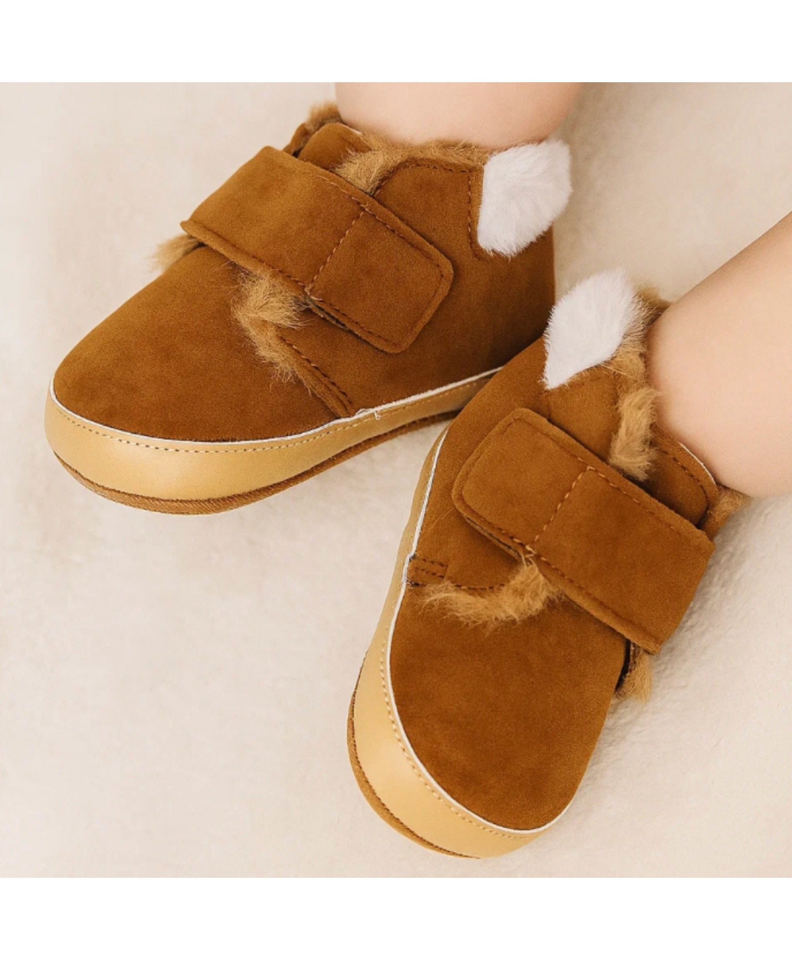 Neska Moda Fur Detailed Velcro Closure Booties - Brown-image-7