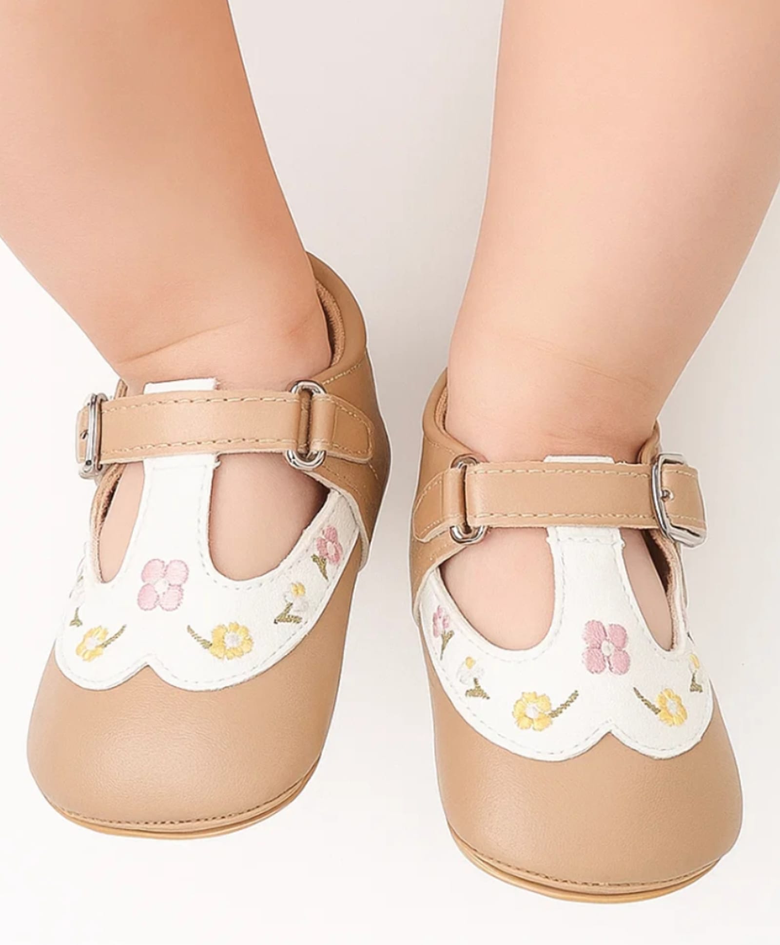 Neska Moda Colour Blocked Floral Embroidered Velcro Closure Booties - Brown-image-49