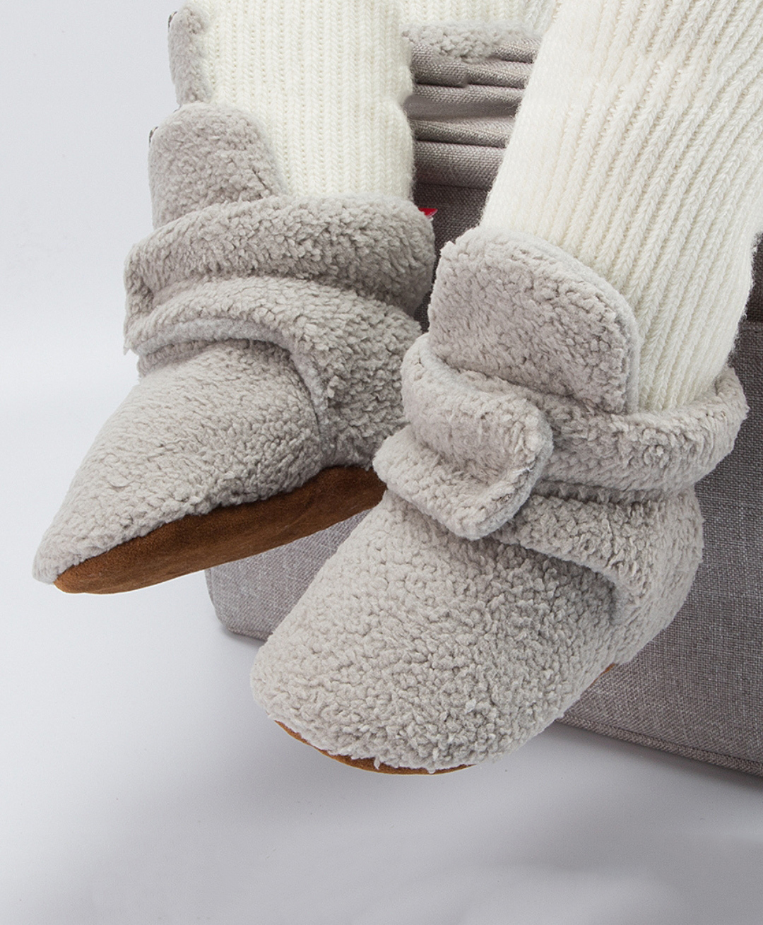 Neska Moda Fur Detailed Solid Velcro Closure Booties - Dark Grey-picture-19