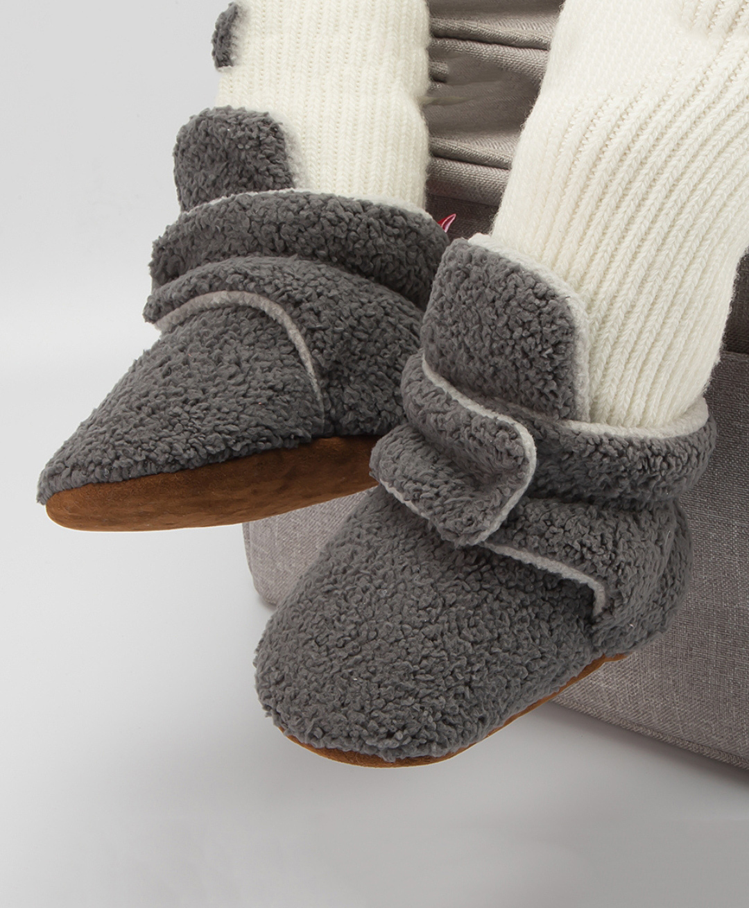 Neska Moda Fur Detailed Solid Velcro Closure Booties - Dark Grey-picture-20