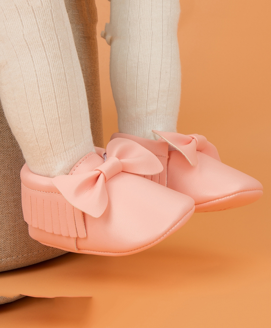 Neska Moda Bow Applique & Fringe Detailed Slip On Booties - Pink-image-10