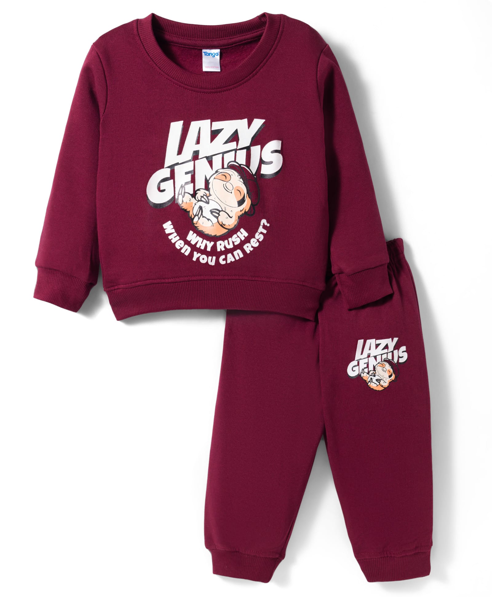 Tango Fleece Knit Full Sleeves Winter Wear Suit with Text Graphic - Wine-image-17