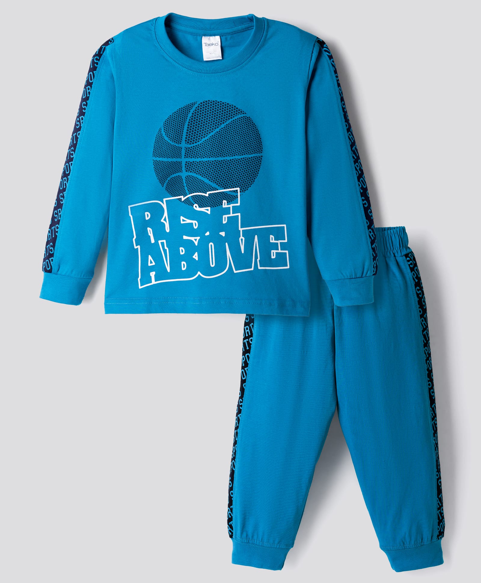 Taeko Single Jersey Knit Full Sleeves T-Shirt & Lounge Pant Set with Sport Print - Blue-picture-34