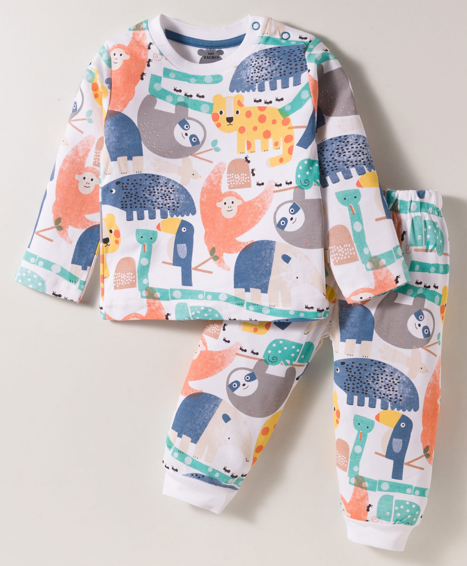 Mini Taurus Interlock Knit Full Sleeves Co-ords Night Suit With Animal Print - Blue-picture-37