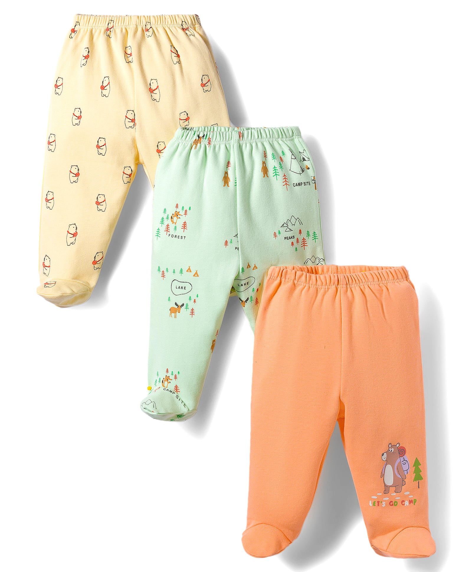 Tango Interlock Knit Footed Bootie Leggings with Animal Print Pack of 3 - Orange Blue & Light Yellow-picture-20
