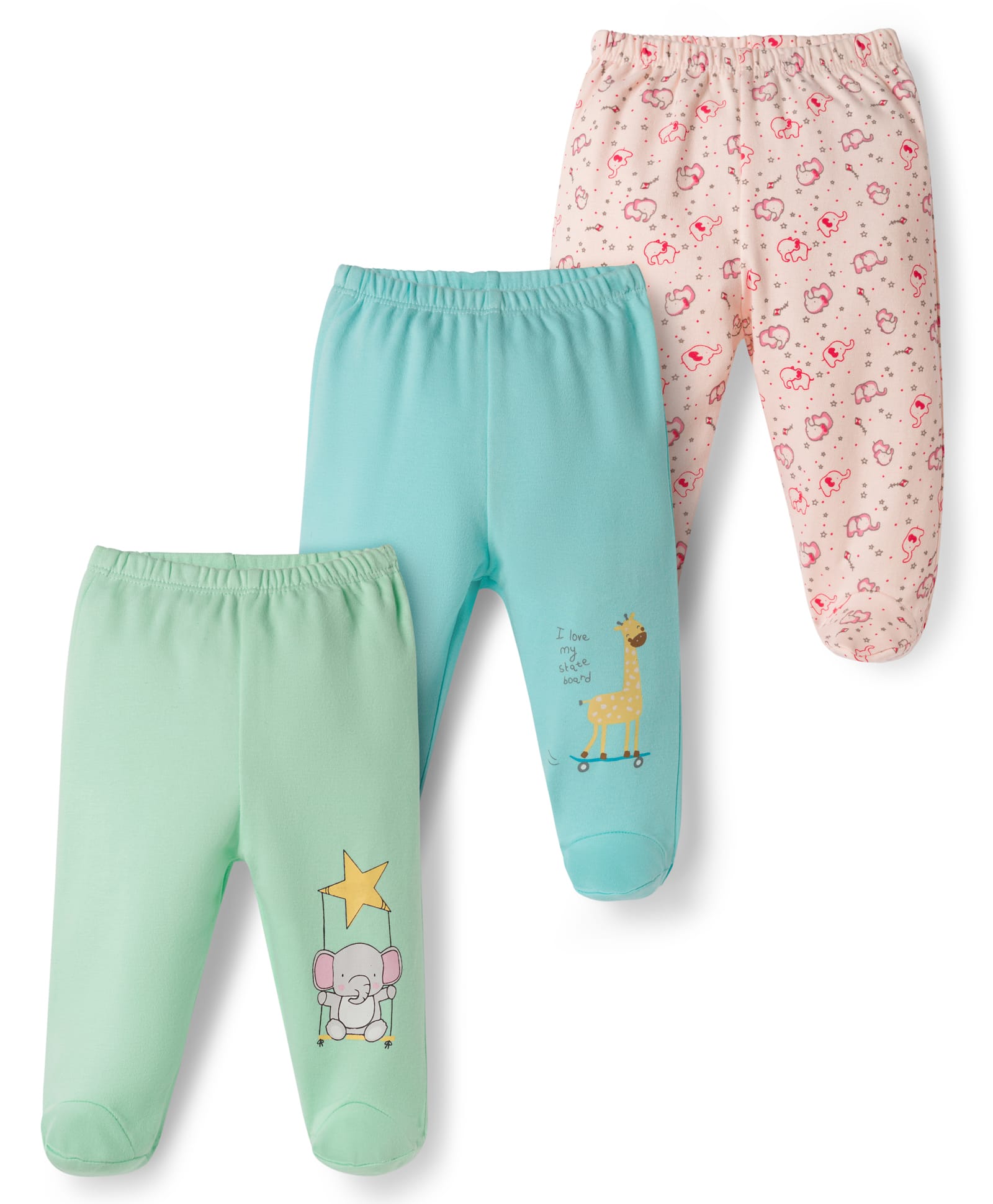 Tango Interlock Knit Bootie Leggings With Animal Print Pack Of 3 - Peach Aqua Blue & Light Green-image-3