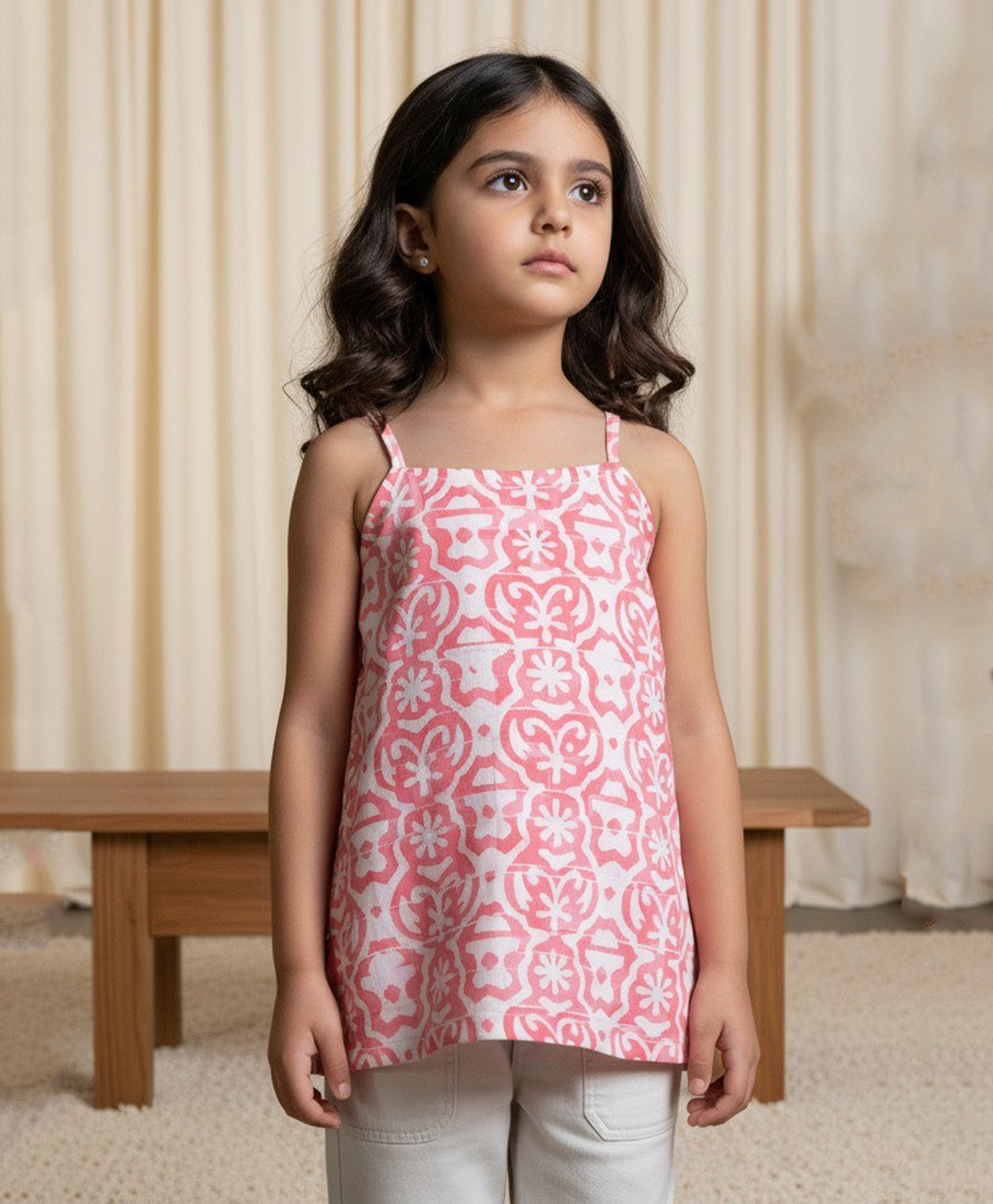 Taffykids 100% Cotton Woven Sleeveless Abstract Printed Top - Red & White-image-29