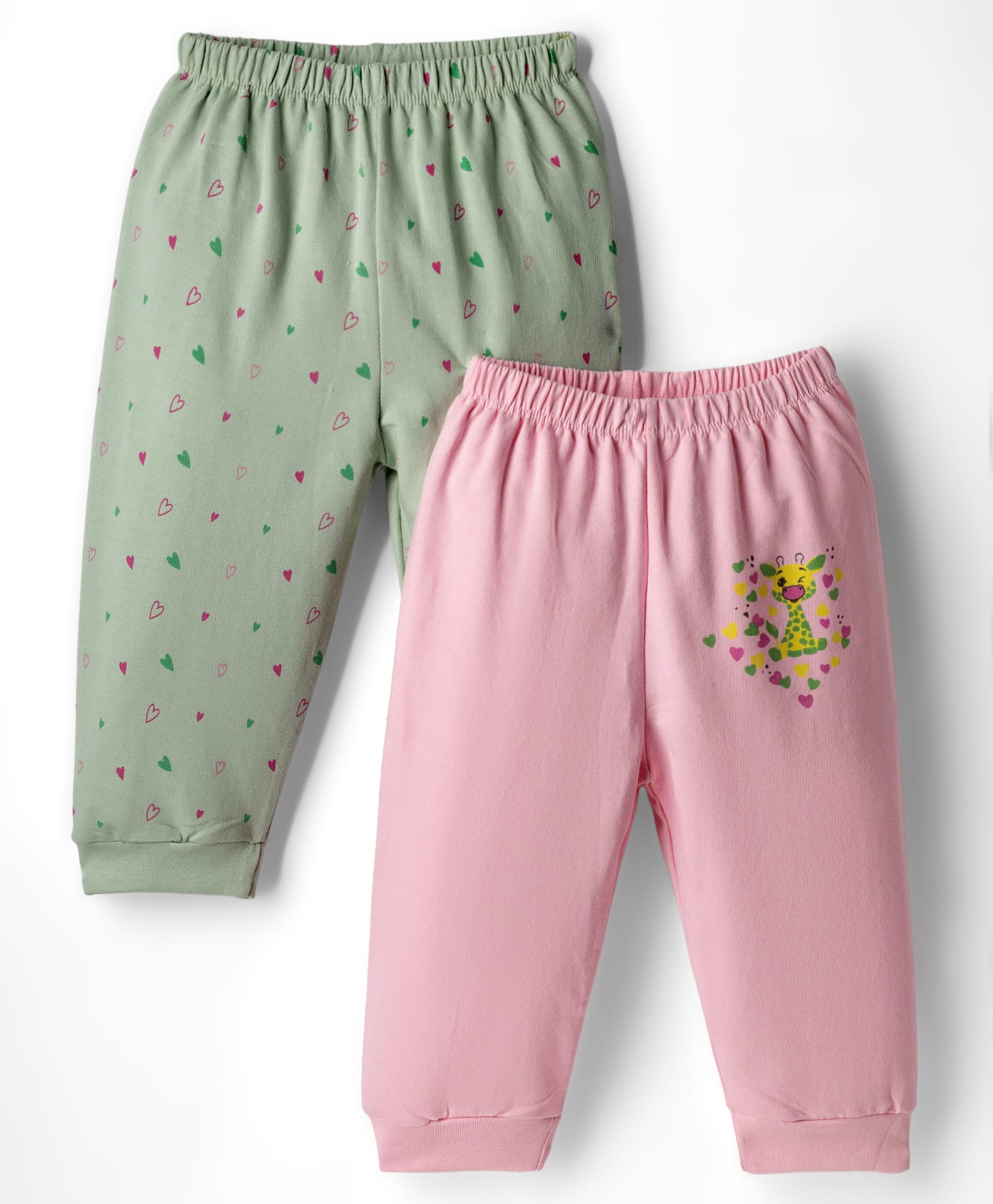 Tango Looper Knit Full Length Lounge Pants with Heart Print Pack of 2 - Pink & Green-picture-27