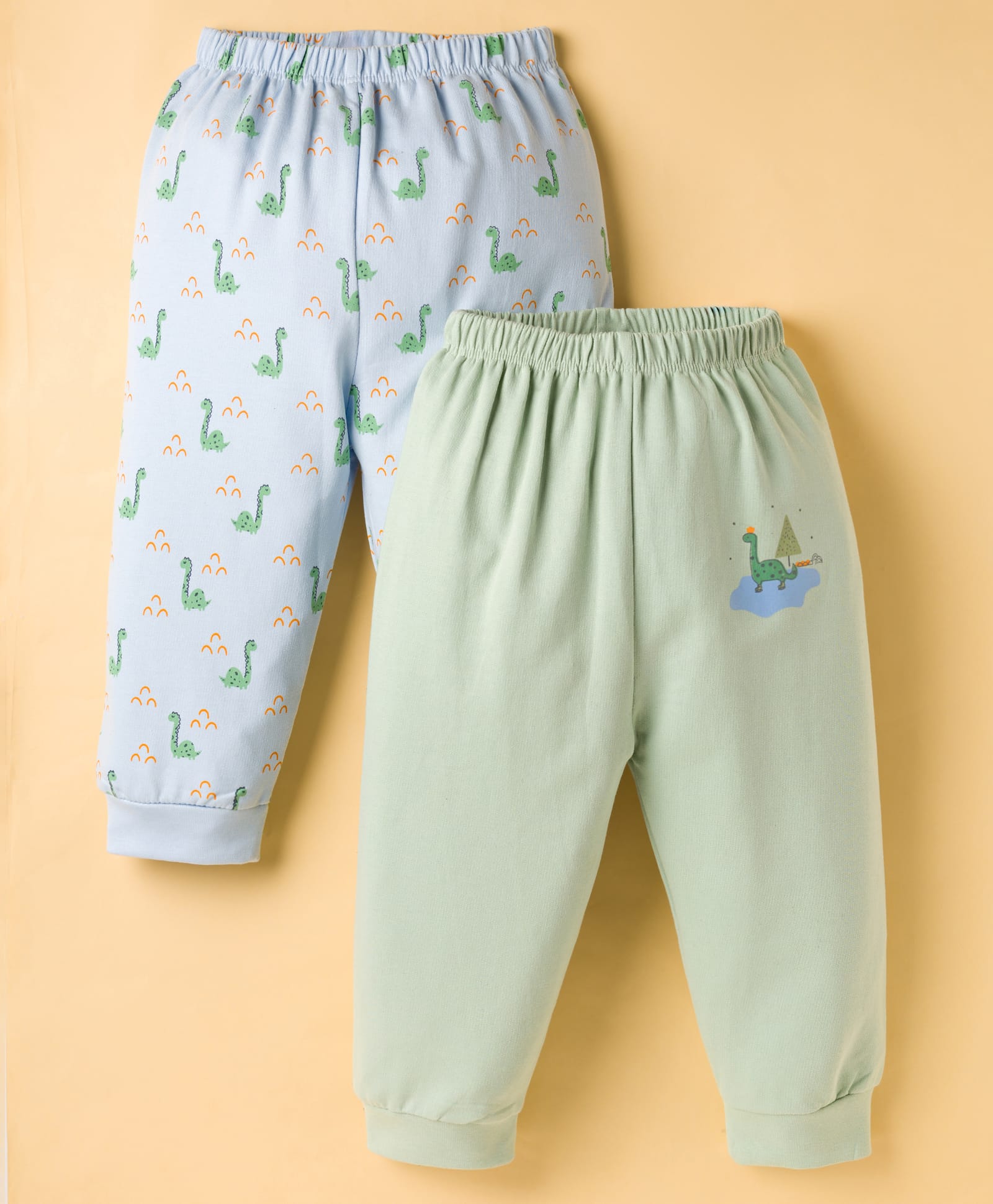 Tango Looper Knit Full Length Lounge Pant With Dino Print Pack Of 2 - Light Blue & Sea Green-picture-21