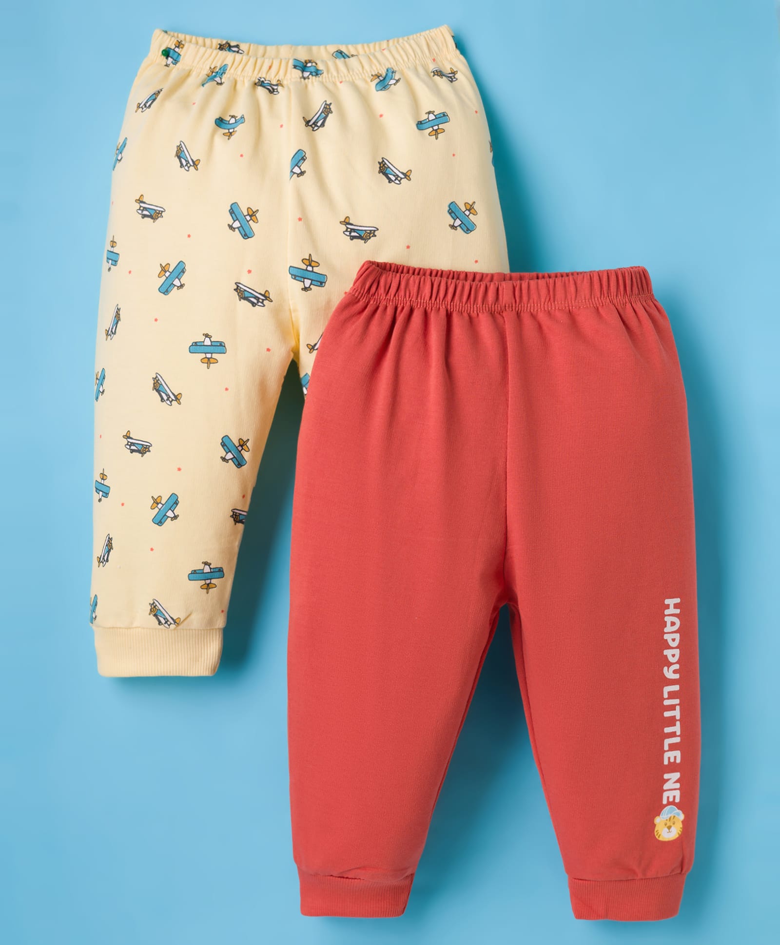 Tango Looper Knit Full Length Lounge Pants with Airplane Print Pack of 2 - Rust Orange & Yellow-image-15