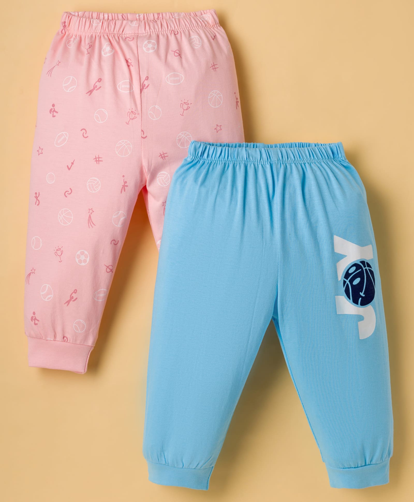 Tango Single Jersey Knit Full Length Lounge Pant With Basketball Print Pack Of 2 - Light Blue & Pink-picture-25