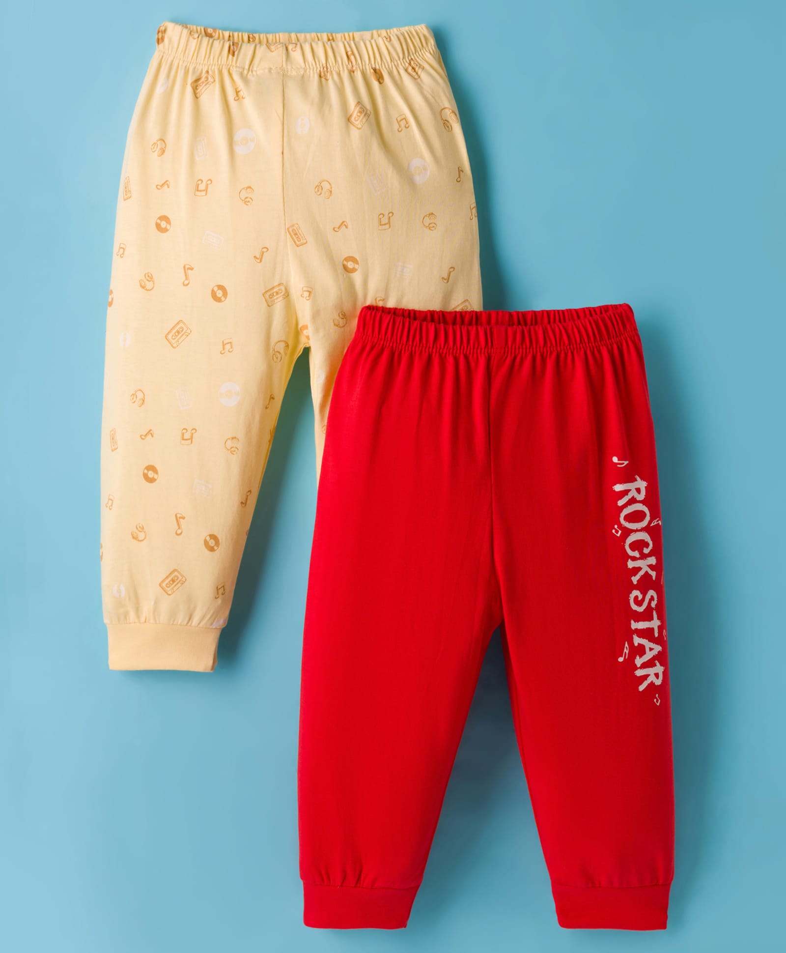 Tango Single Jersey Knit Full Length Lounge Pants with Musical Print Pack of 2 - Yellow & Red-picture-13