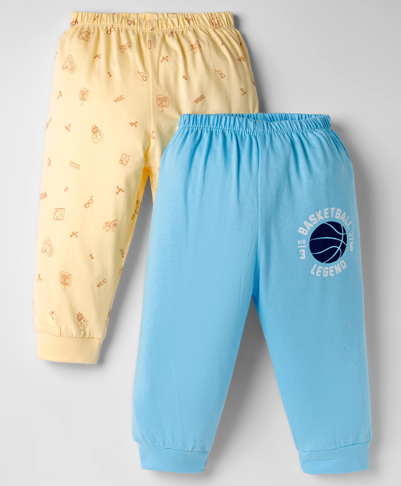 Tango Single Jersey Knit Full Length Lounge Pant With Text Print Pack Of 2 - Light Blue & Yellow-picture-16