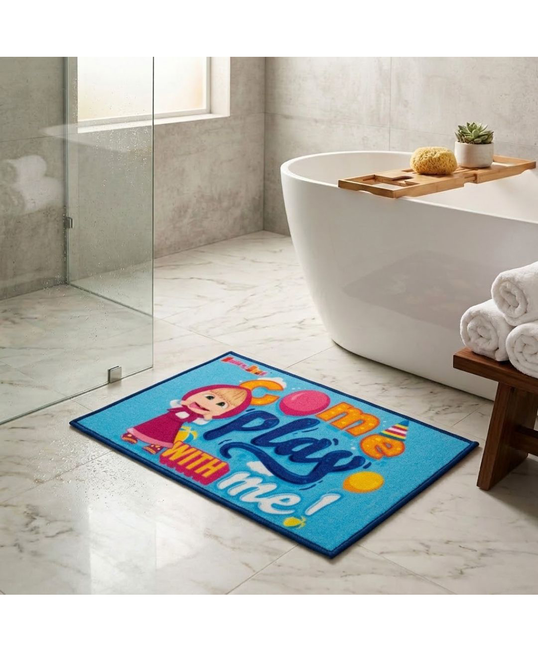 Athom Living Masha and The Bear Come Play Woth me Themed Multi colored Kids Premium Nylon Doormat, With Latex Backing, Anti-Skid Doormat, 37 x 57 cm, Pack of 1-image-44