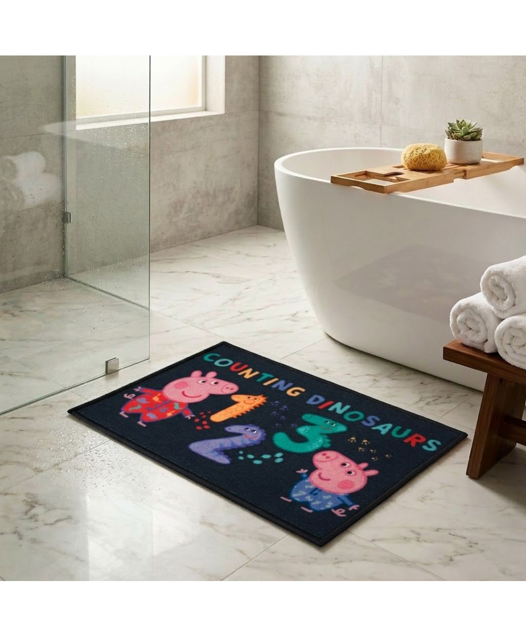Athom Living Peppa Pig Counting Dinosaurs Themed Kids Multicolor Premium Nylon Doormat, With Latex Backing, Anti-Skid, 37 x 57 cm, Pack of 1-picture-0