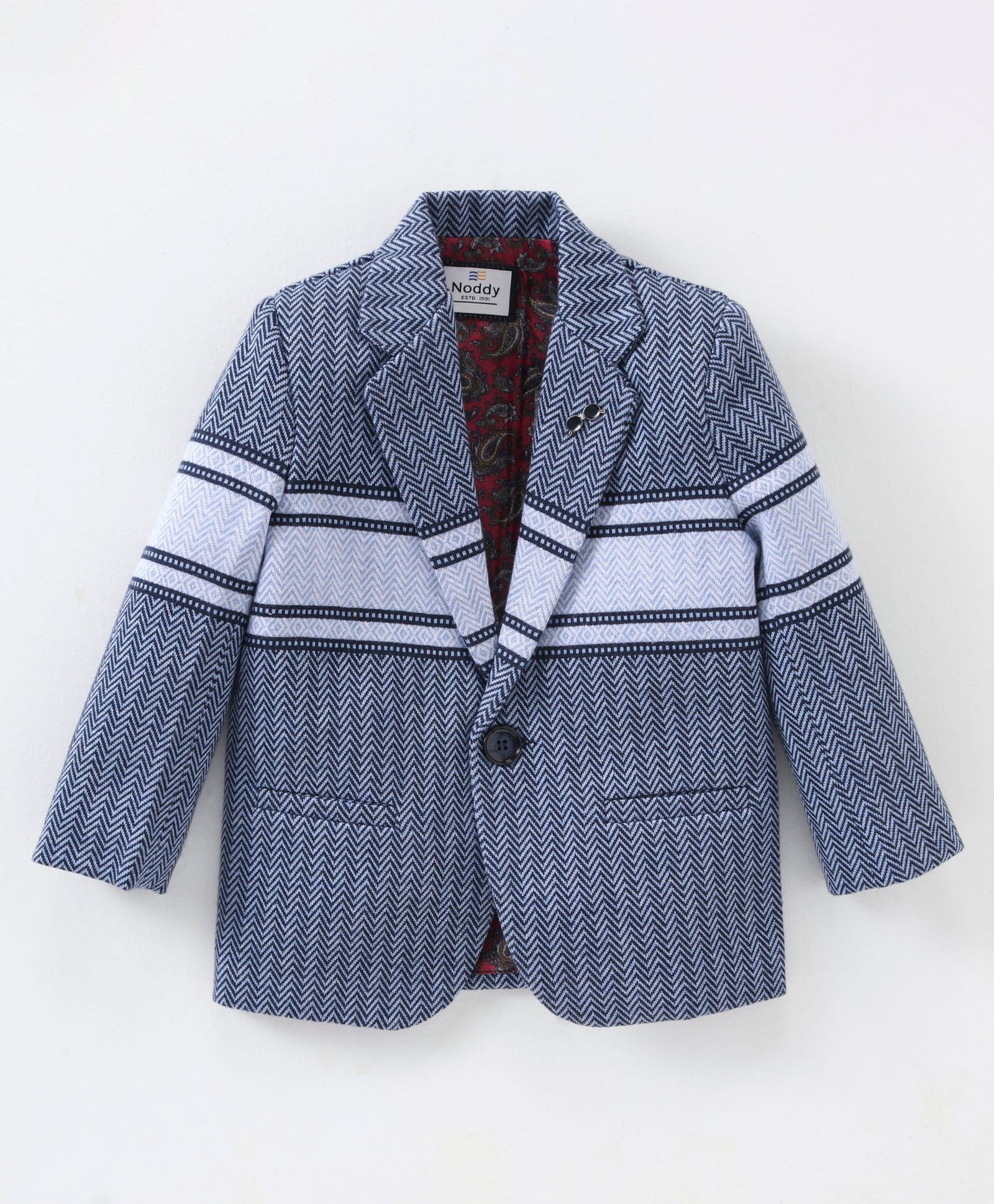 Noddy Full Sleeves Chevron Printed Blazer - Navy Blue-picture-14