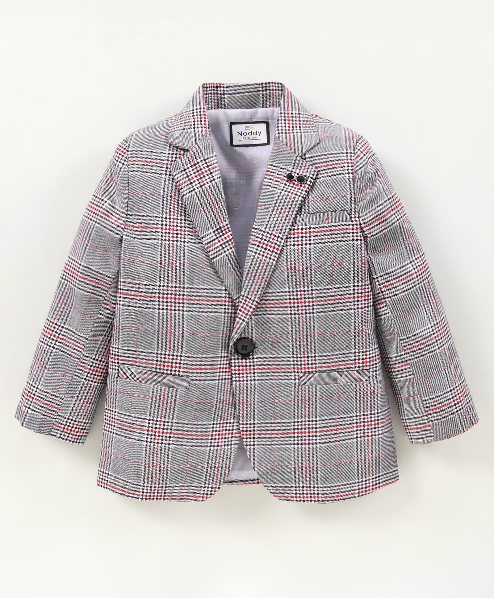 Noddy Full Sleeves Checked Blazer - Red & Grey-image-14