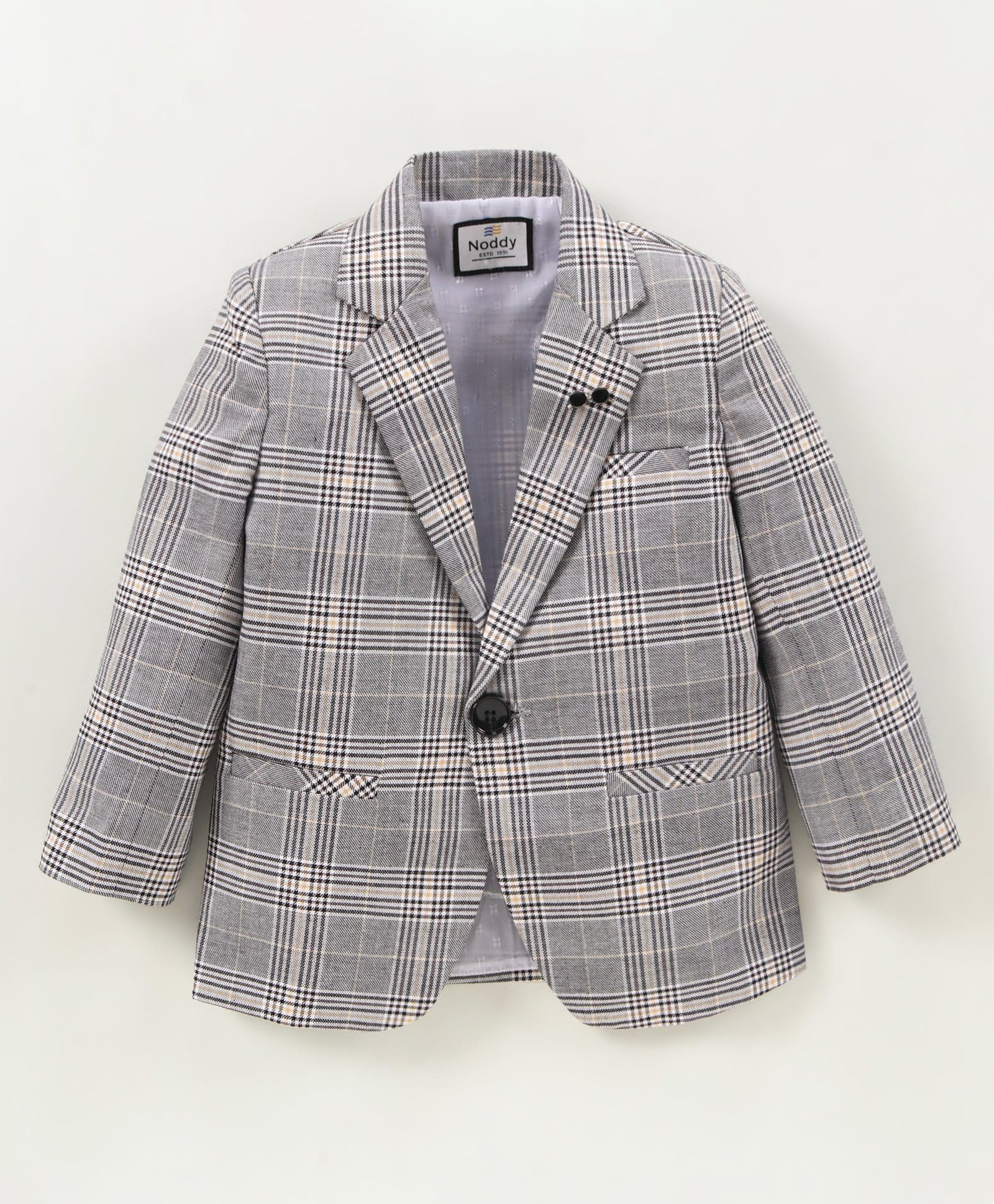 Noddy Full Sleeves Checked Blazer - Red & Grey-picture-23