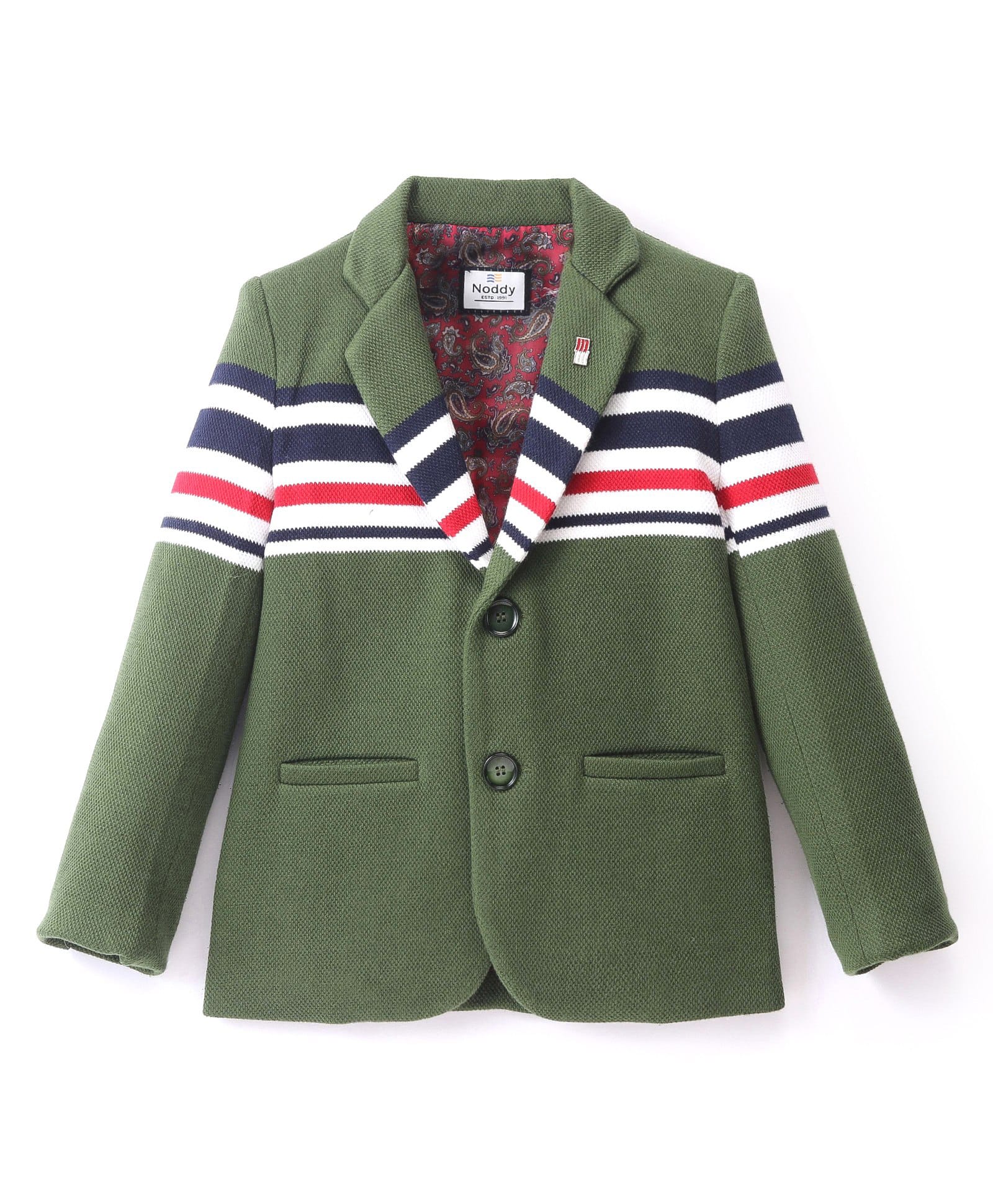 Noddy Full Sleeves Striped Blazer - Olive Green-picture-20