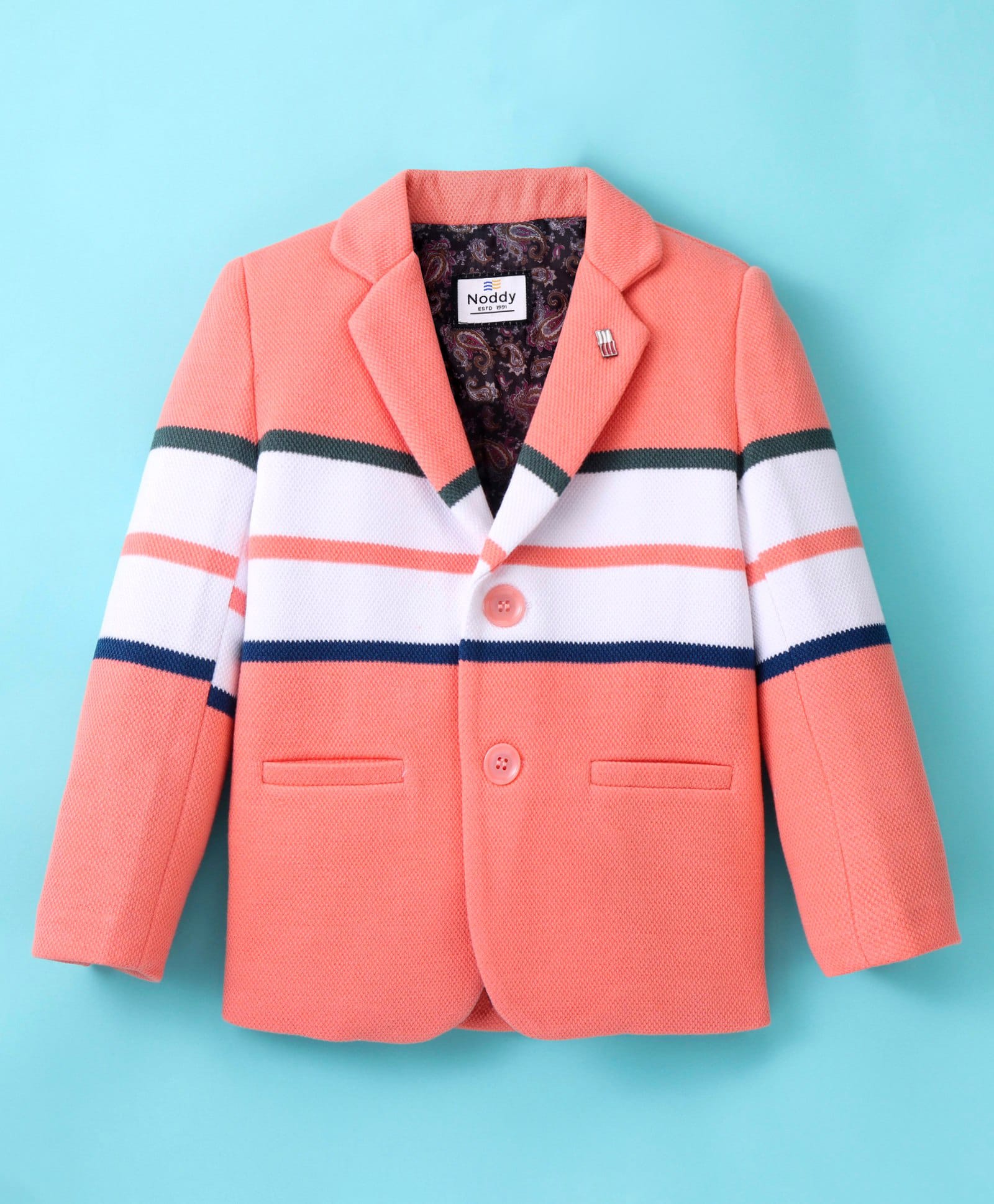 Noddy Full Sleeves Striped Blazer - Peach-picture-30
